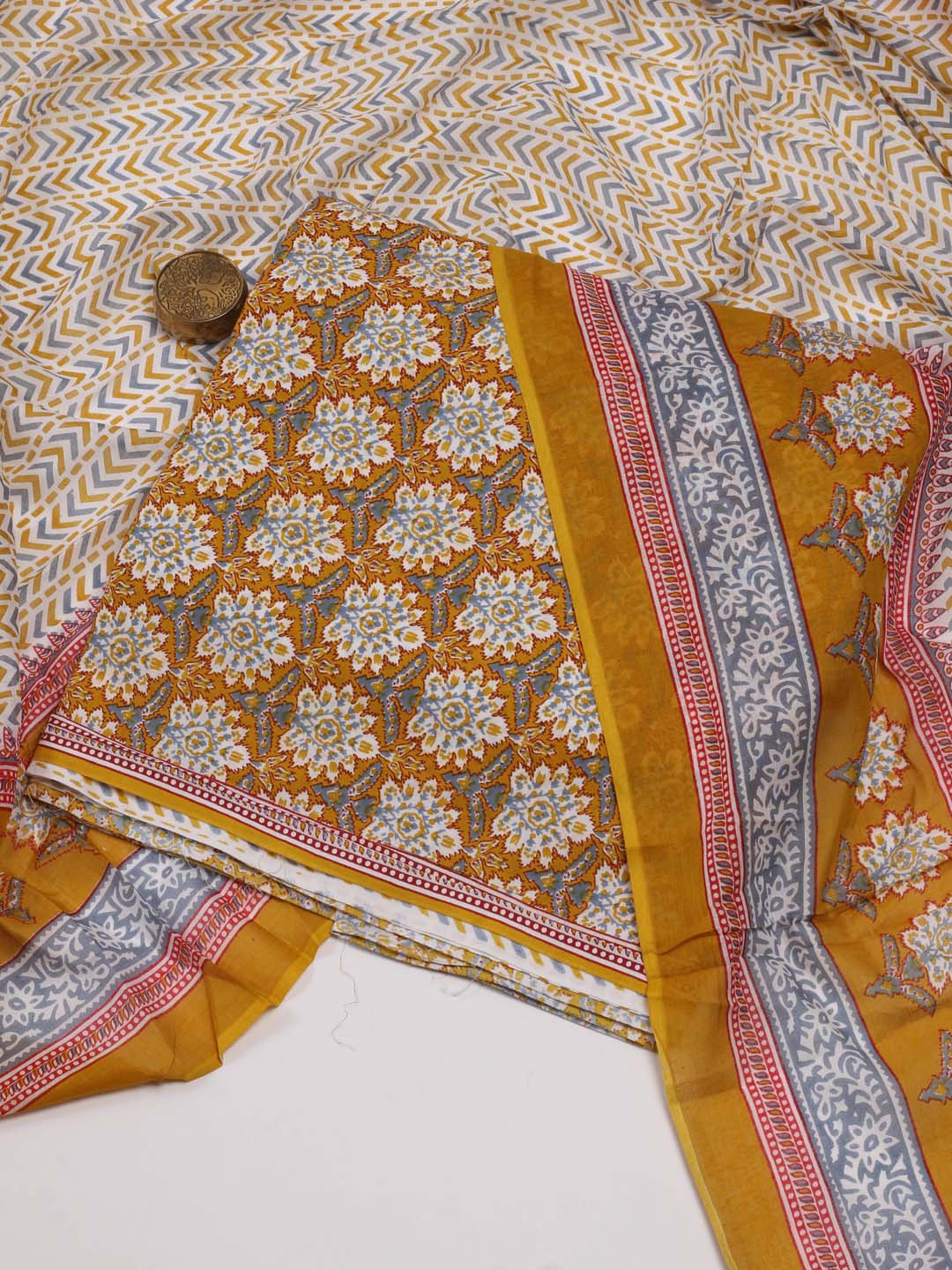 

Meena Bazaar Floral Printed Unstitched Dress Material, Mustard