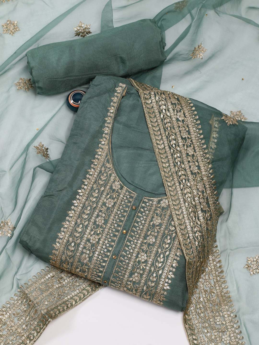 

Meena Bazaar Embroidered Unstitched Dress Material, Green