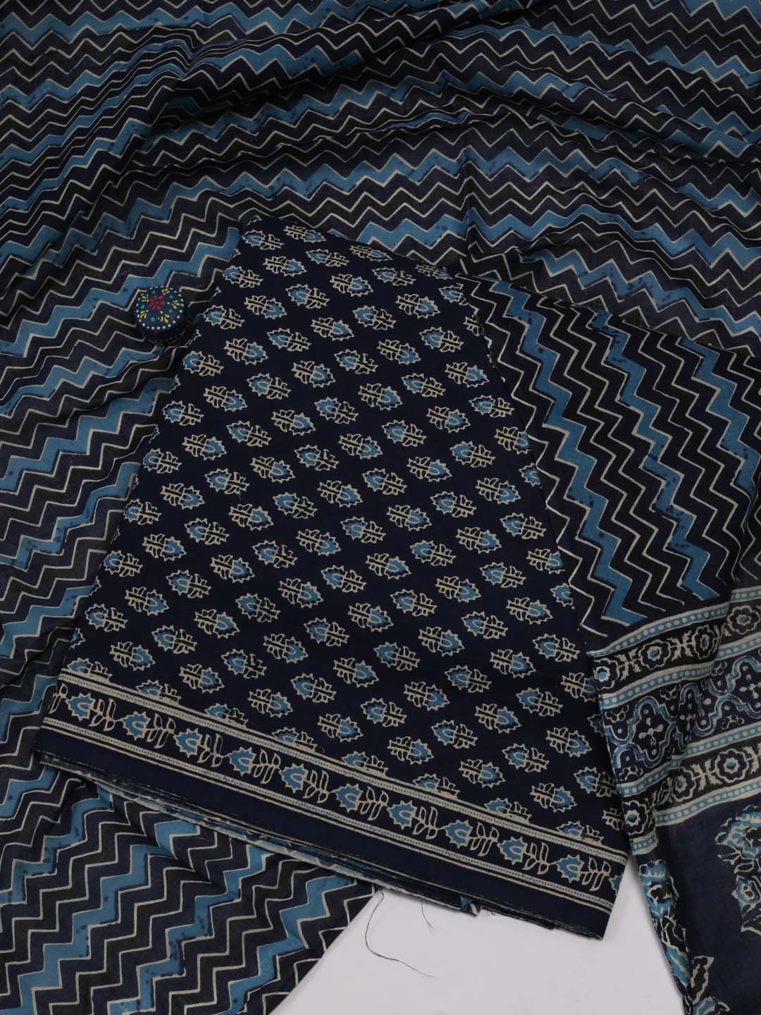 

Meena Bazaar Printed Unstitched Dress Material, Navy blue