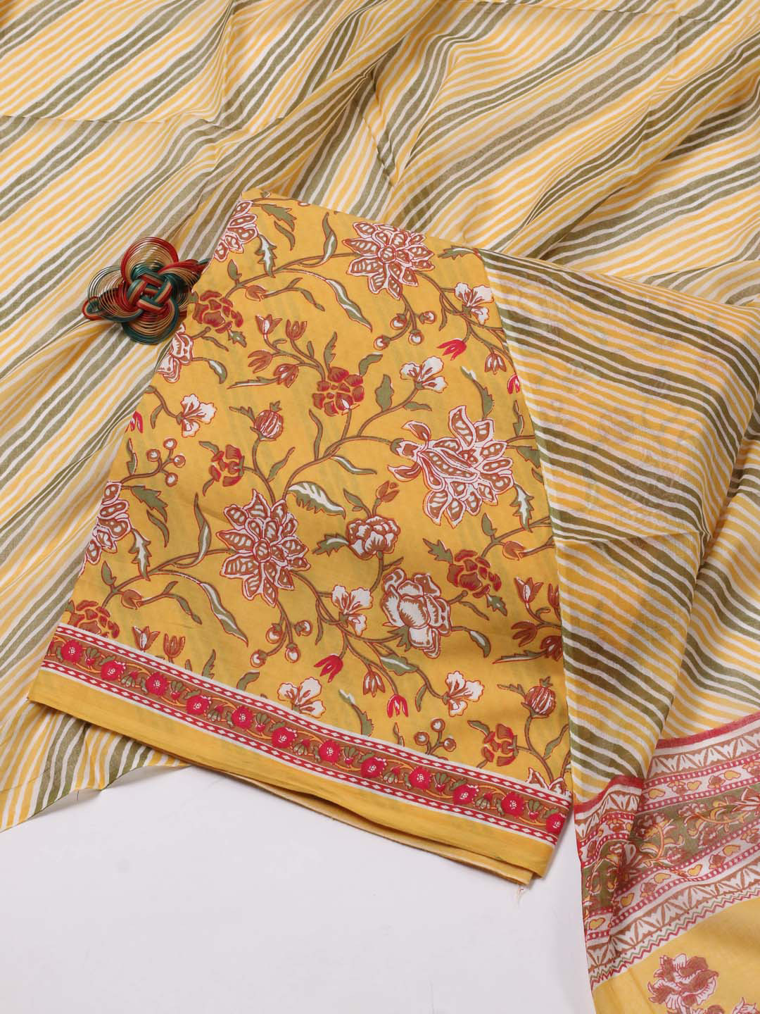 

Meena Bazaar Floral Printed Unstitched Dress Material, Mustard