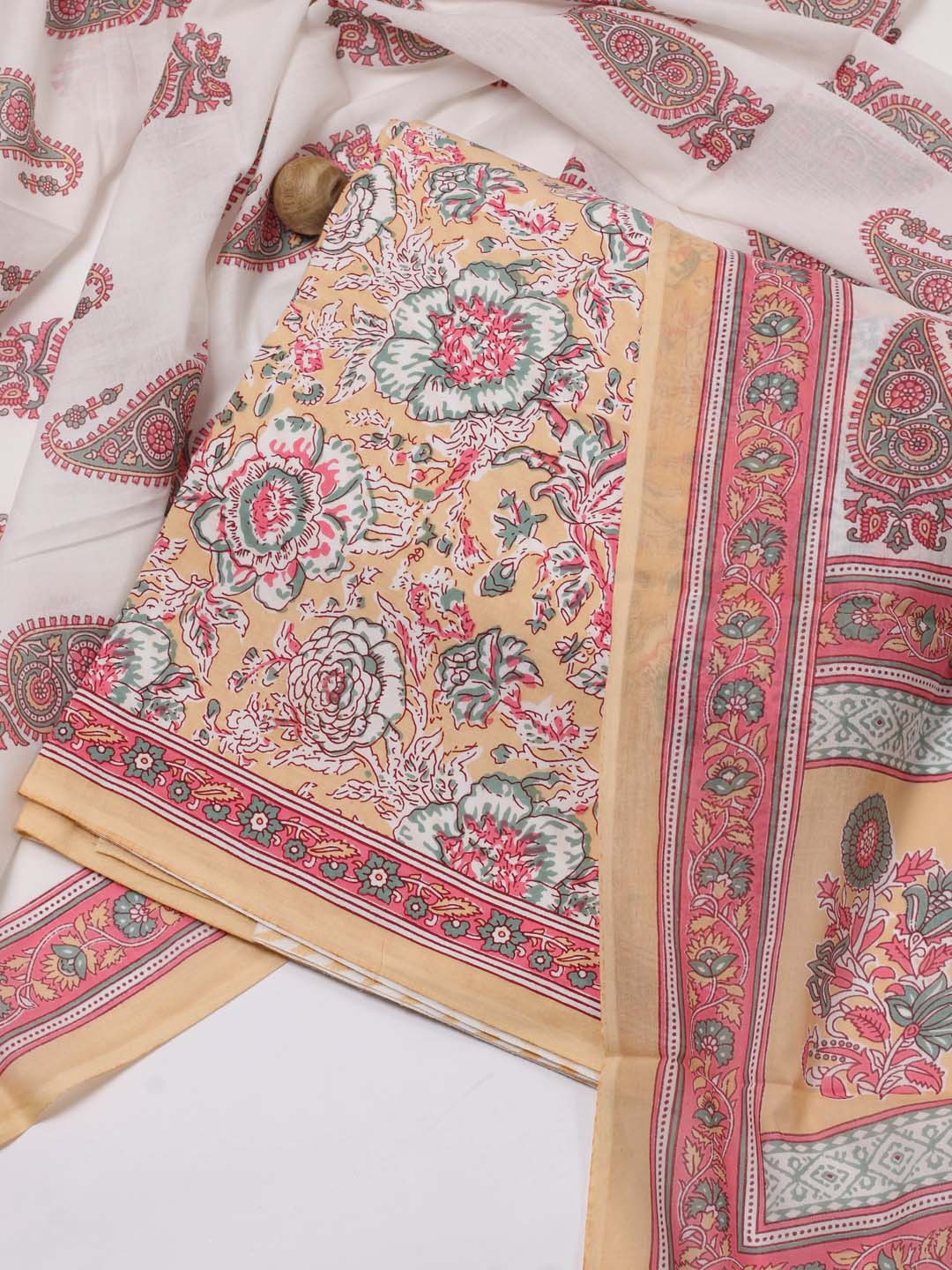 

Meena Bazaar Floral Printed Unstitched Dress Material, Beige