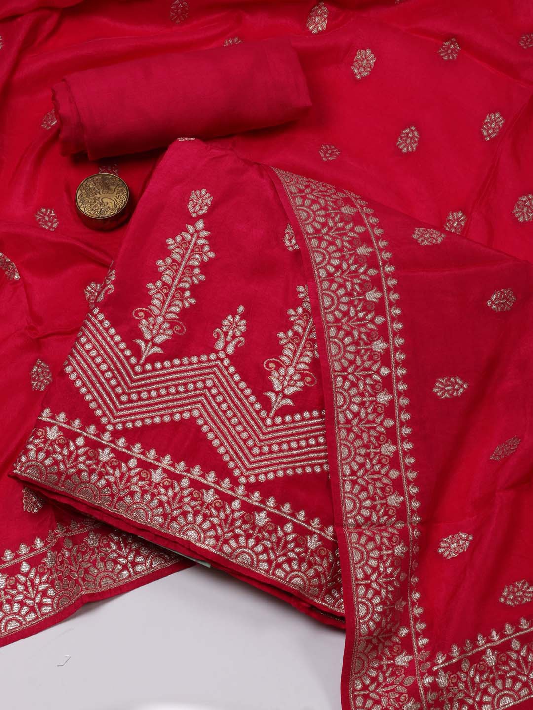 

Meena Bazaar Ethnic Motifs Embroidered Unstitched Dress Material, Fuchsia