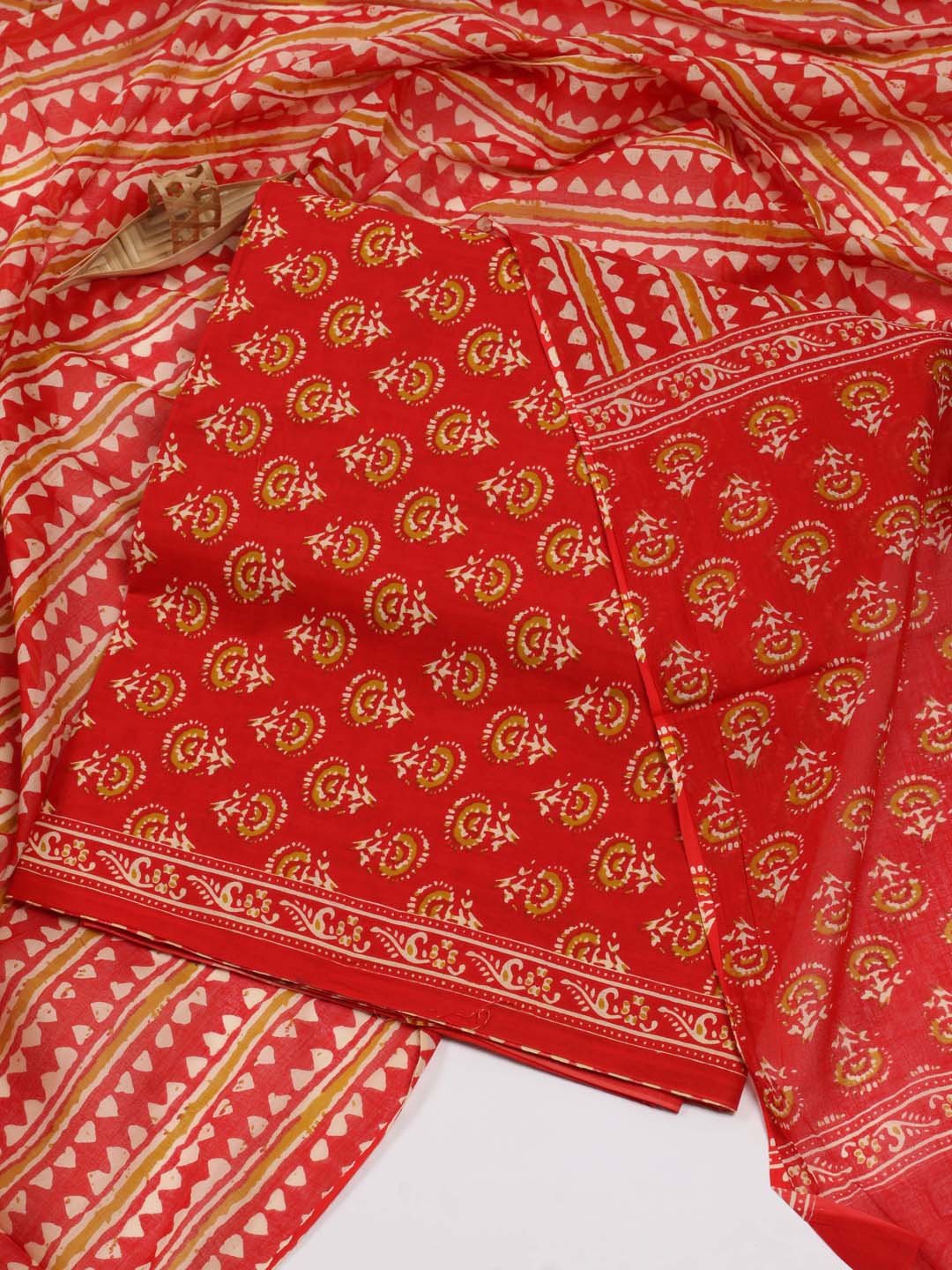 

Meena Bazaar Ethnic Motifs Printed Unstitched Dress Material, Red