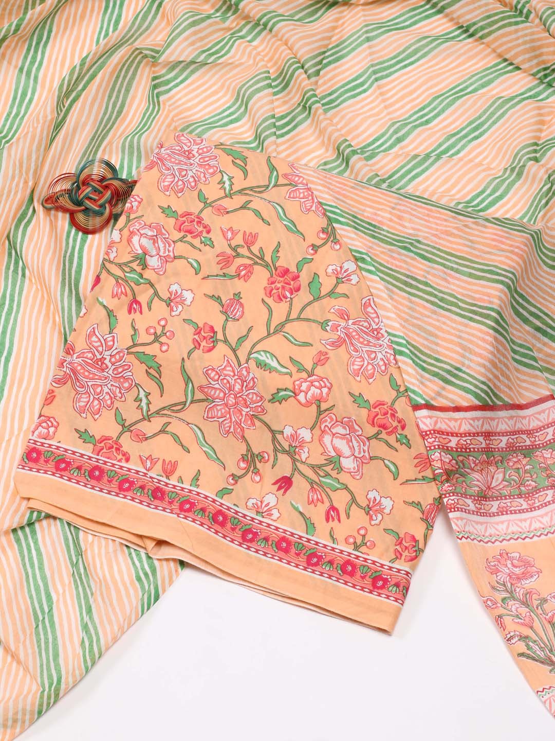 

Meena Bazaar Floral Printed Unstitched Dress Material, Peach
