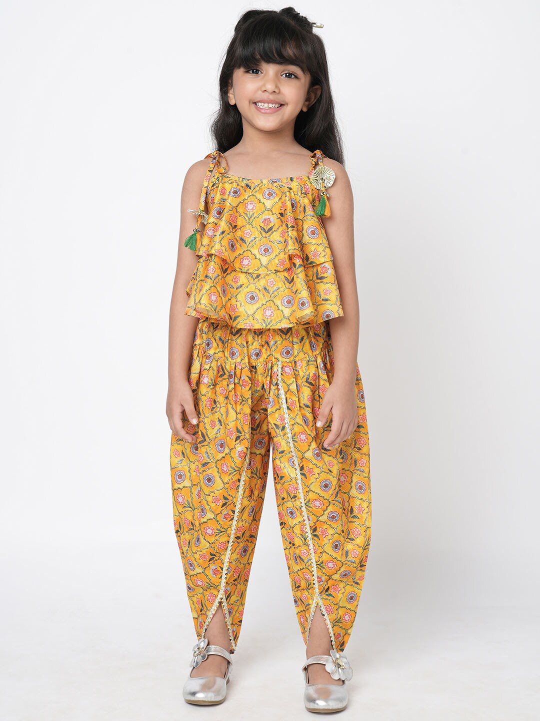 

LIL DRAMA Girl Printed Top With Dhoti Pants, Yellow