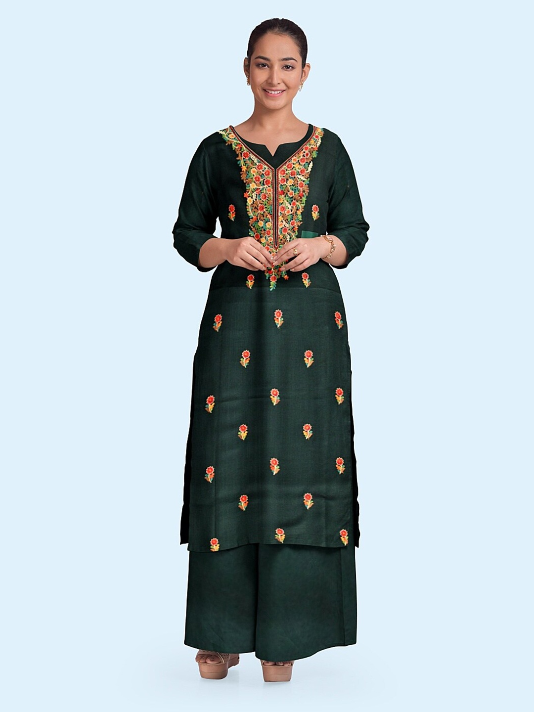 

CASMIR Ethnic Embroidered Unstitched Dress Material, Green