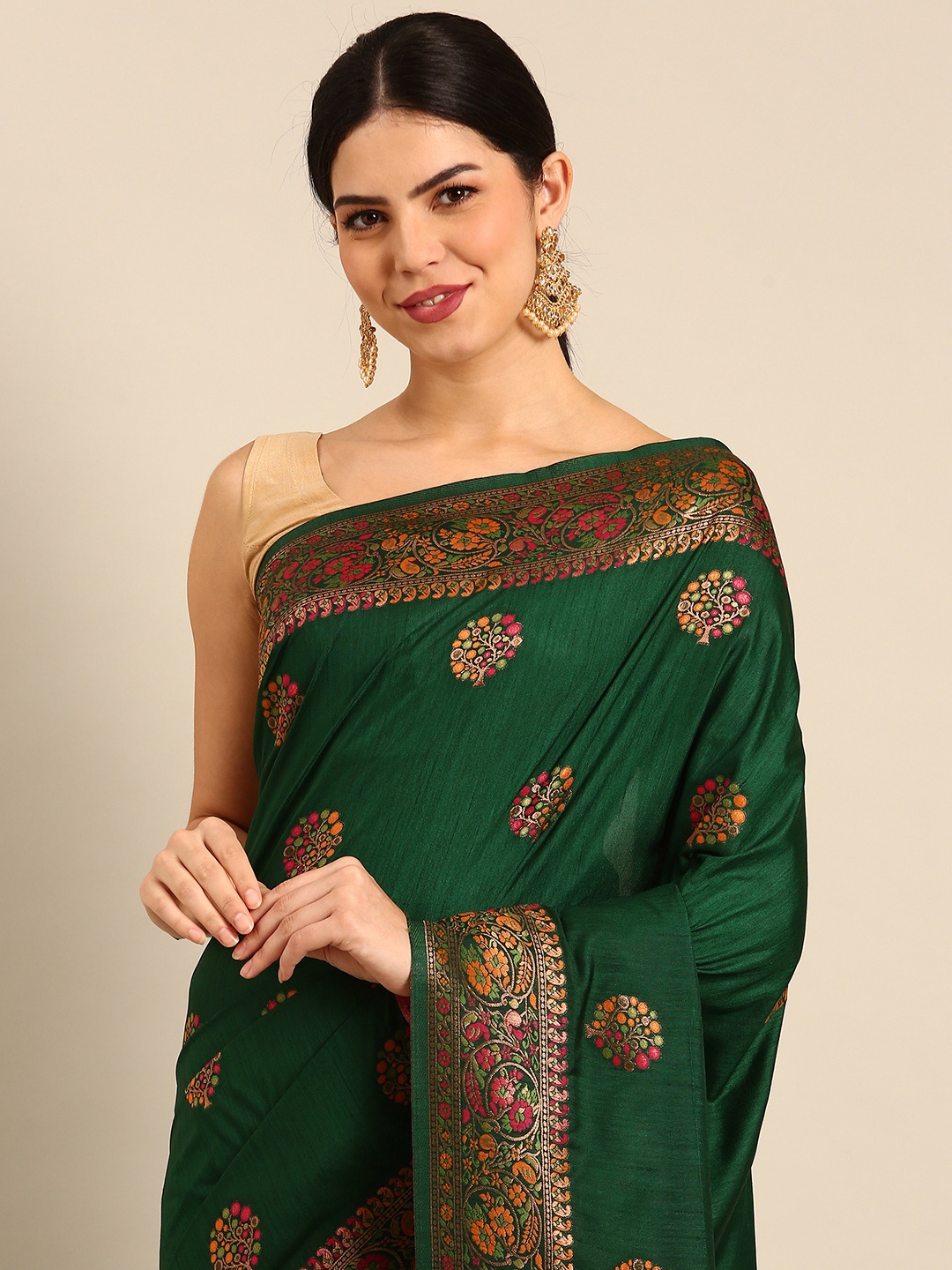 

Simaaya Floral Woven Design Pure Silk Saree, Green