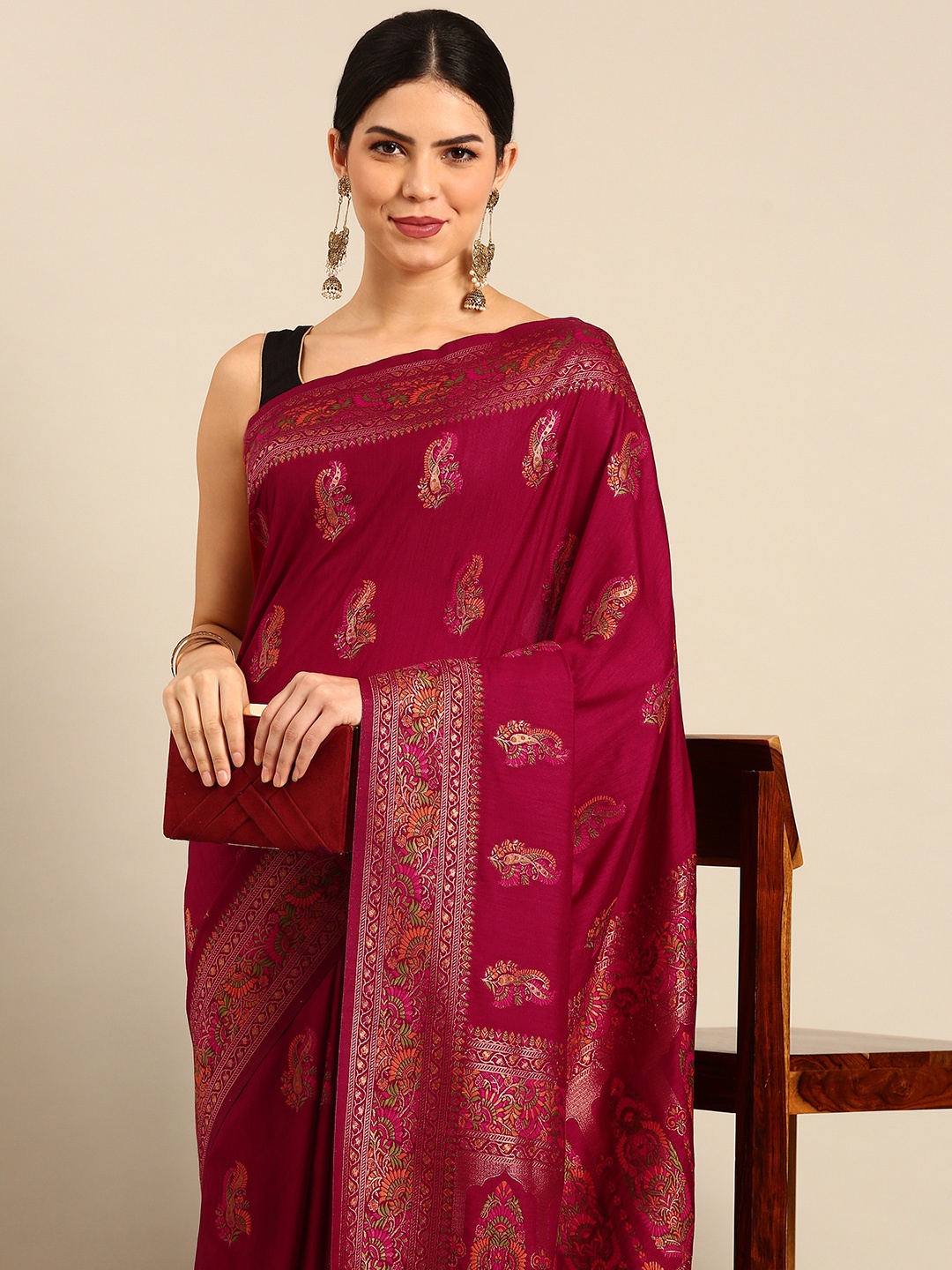 

Simaaya Ethnic Motifs Pure Silk Saree, Red