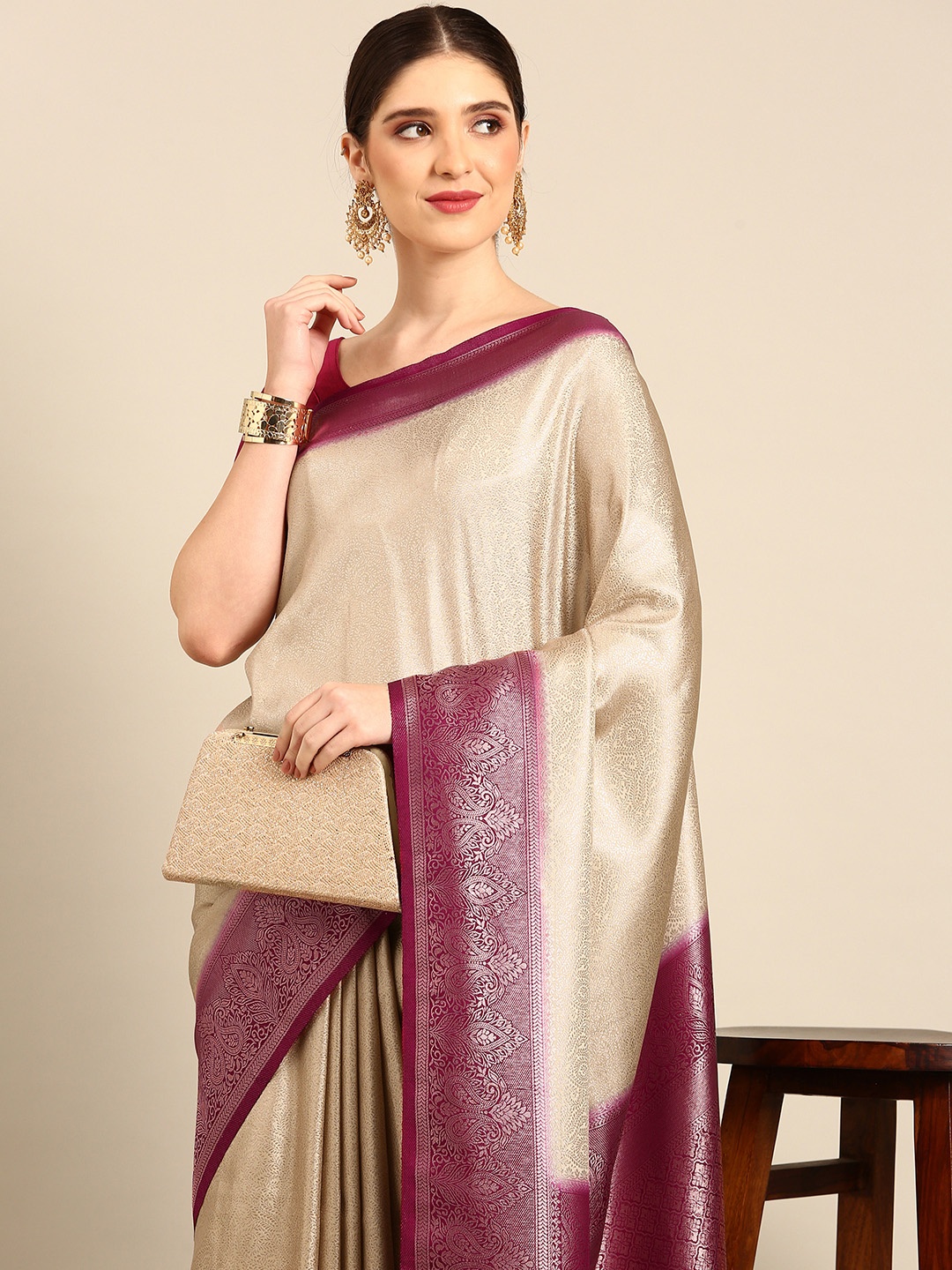 

Simaaya Ethnic Motifs Woven Design Pure Silk Saree, Beige