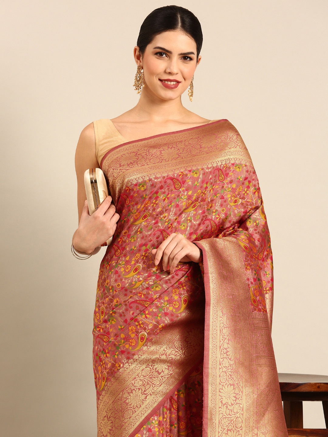 

Simaaya Floral Woven Design Pure Silk Saree, Pink