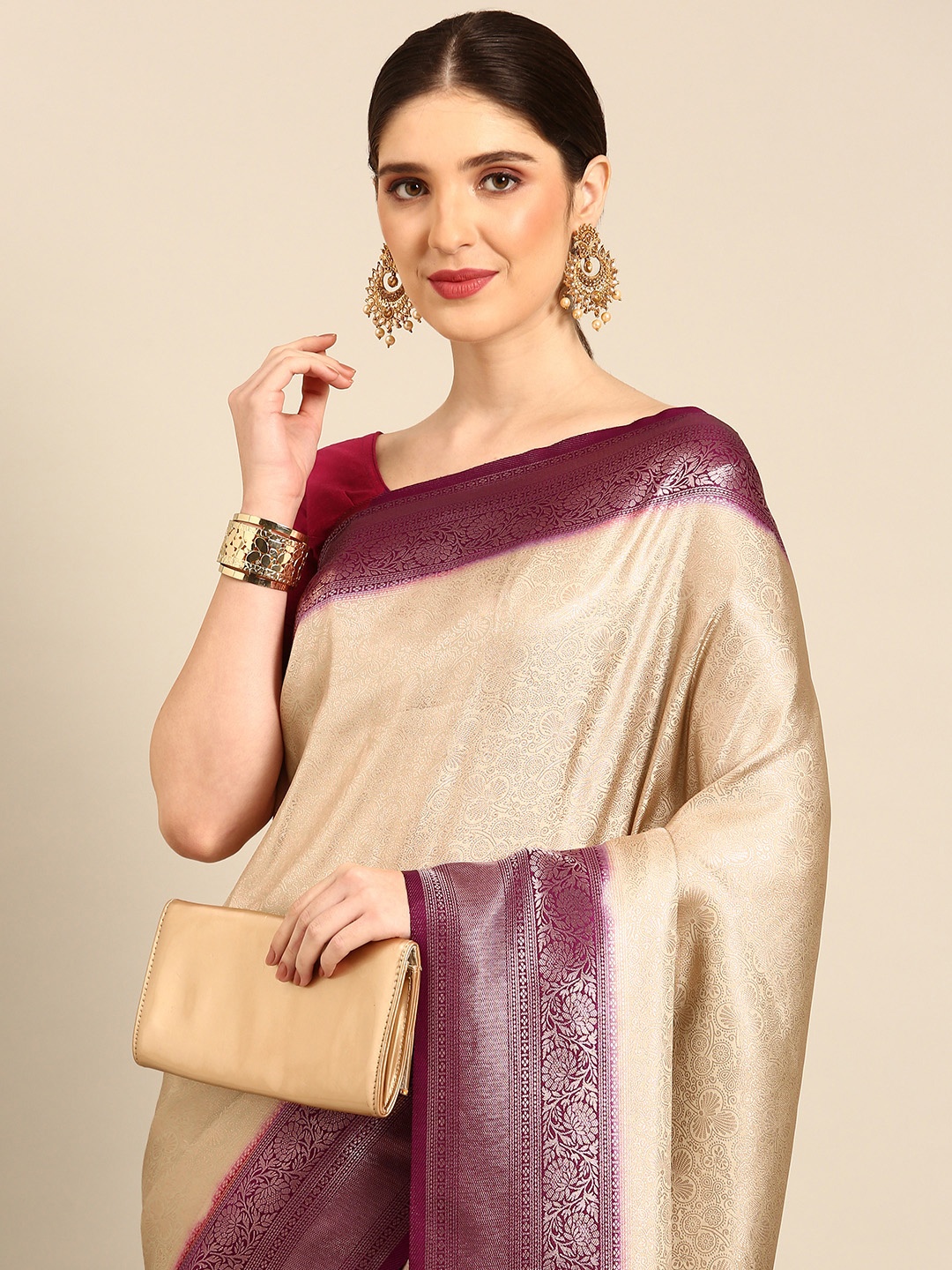 

Simaaya Ethnic Motifs Woven Design Pure Silk Saree, Beige