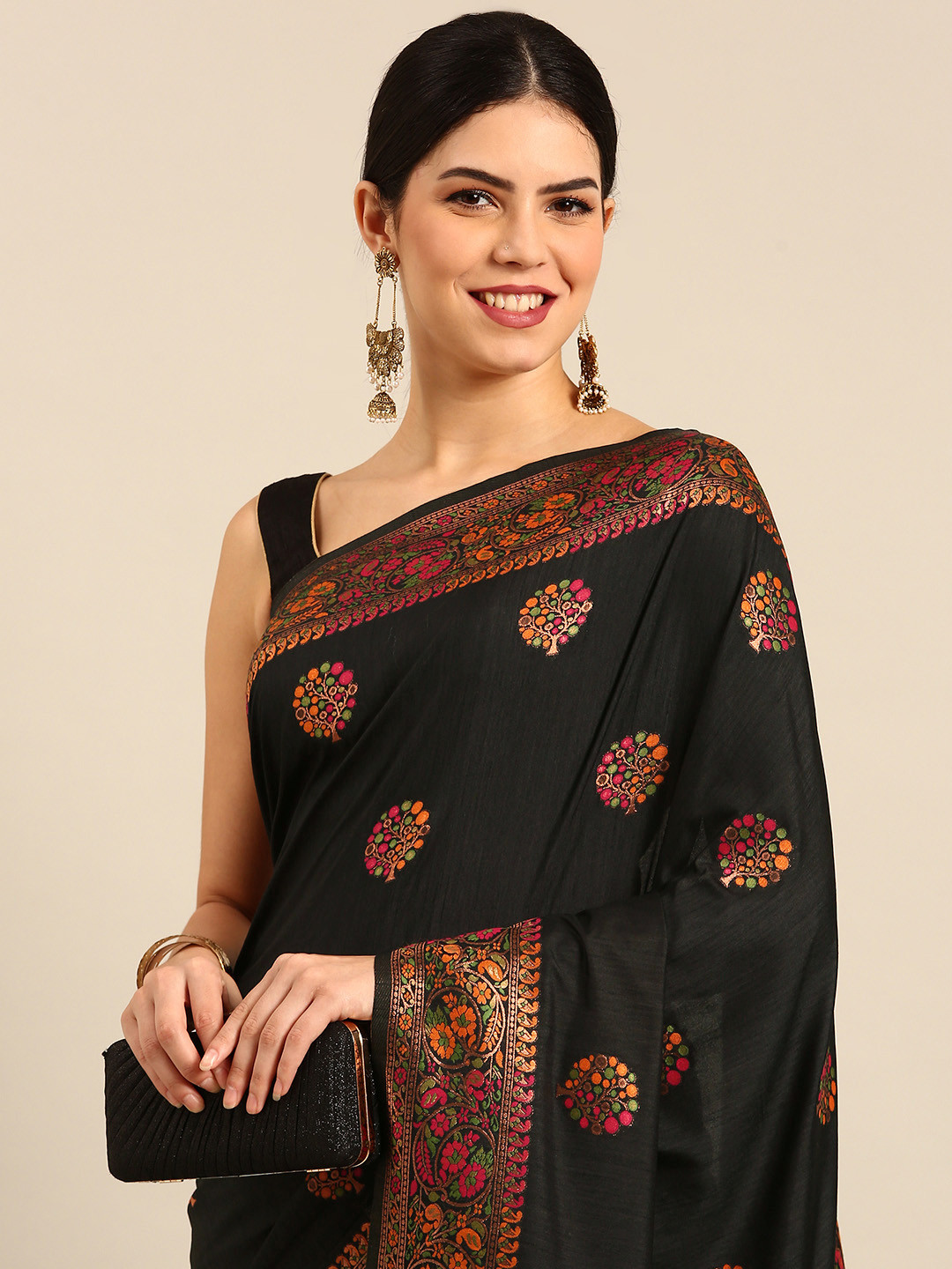 

Simaaya Floral Pure Silk Saree, Black