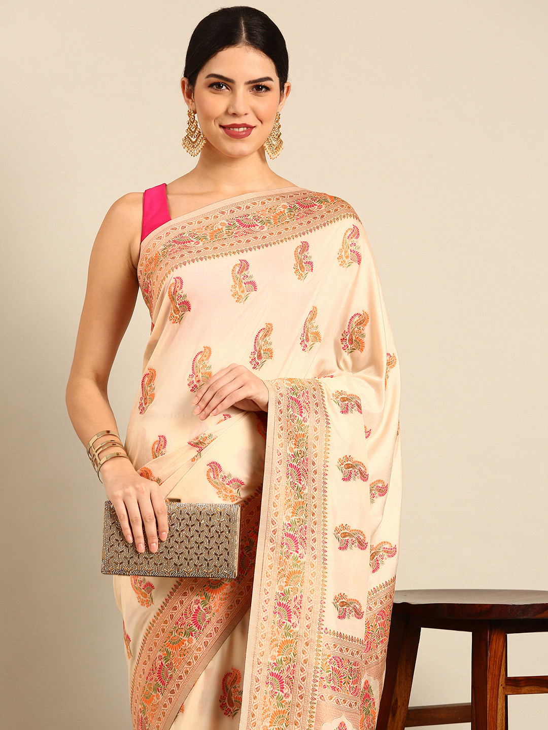 

Simaaya Ethnic Motifs Woven Design Pure Silk Saree, Beige