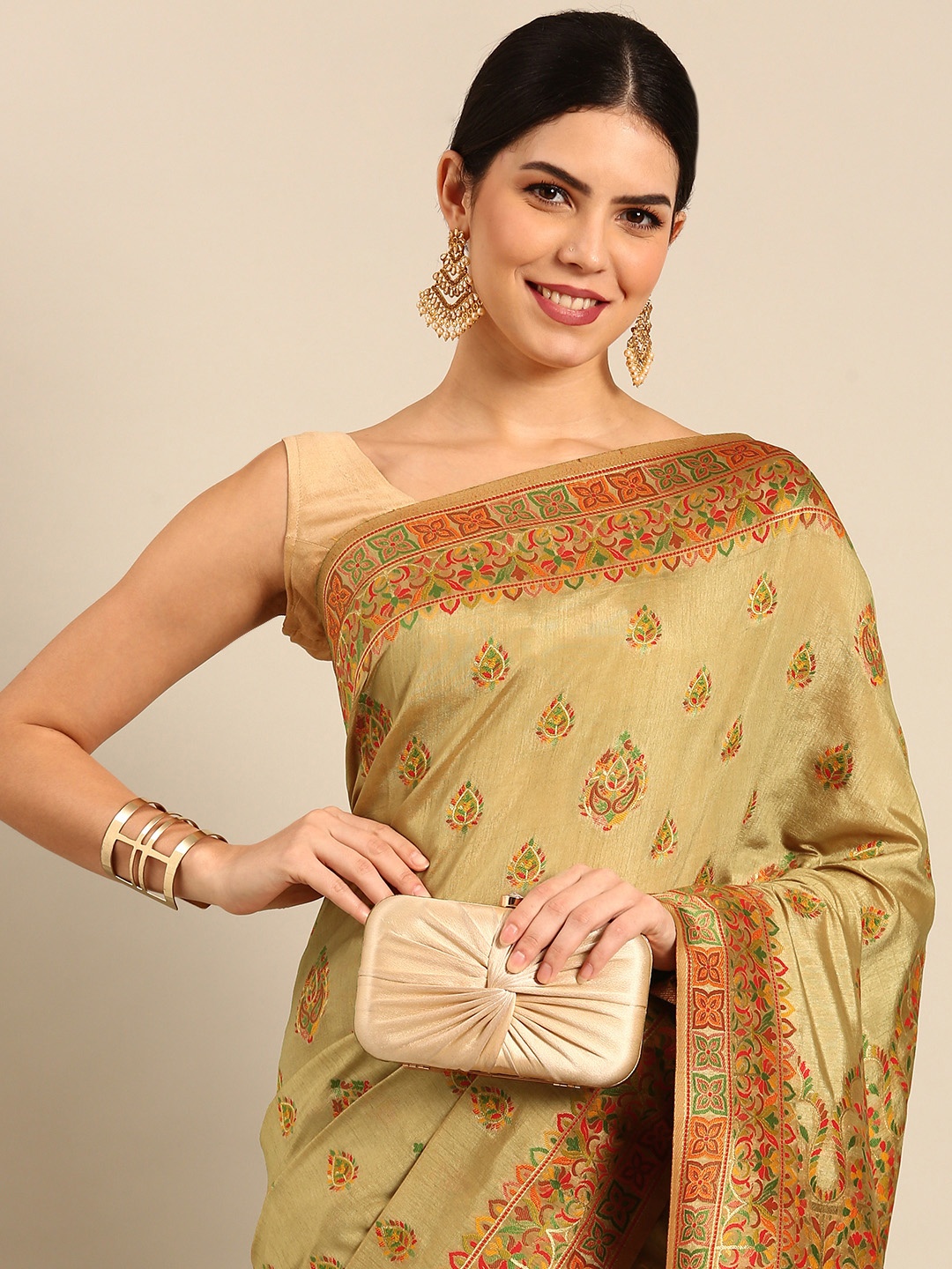 

Simaaya Ethnic Motifs Woven Design Pure Silk Saree, Beige