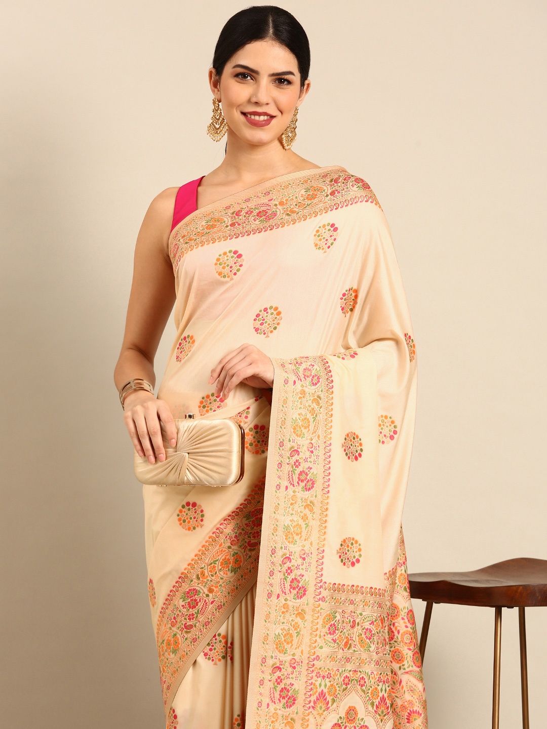 

Simaaya Ethnic Motifs Woven Design Pure Silk Saree, Beige