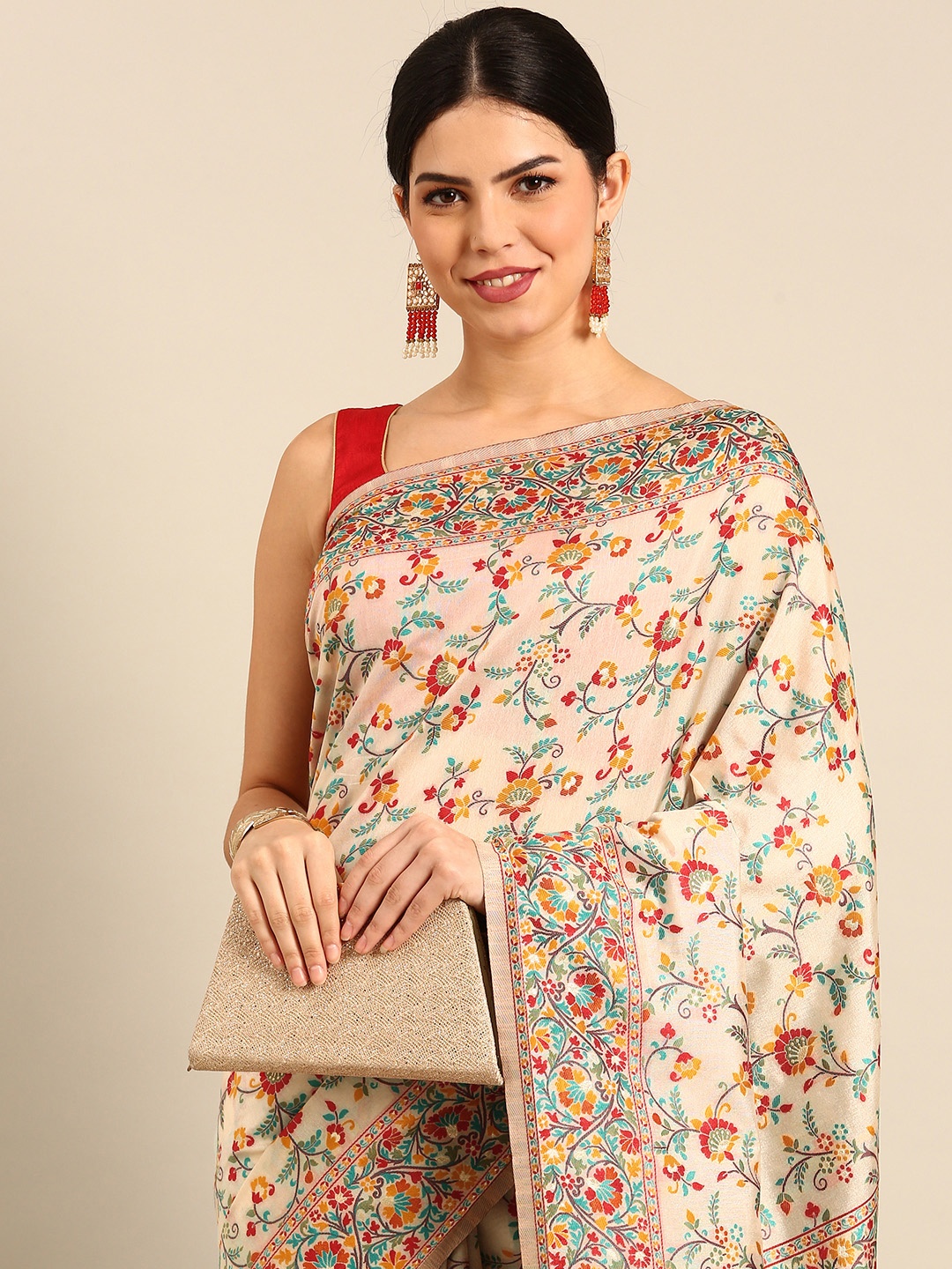 

Simaaya Floral Pure Silk Saree, Beige