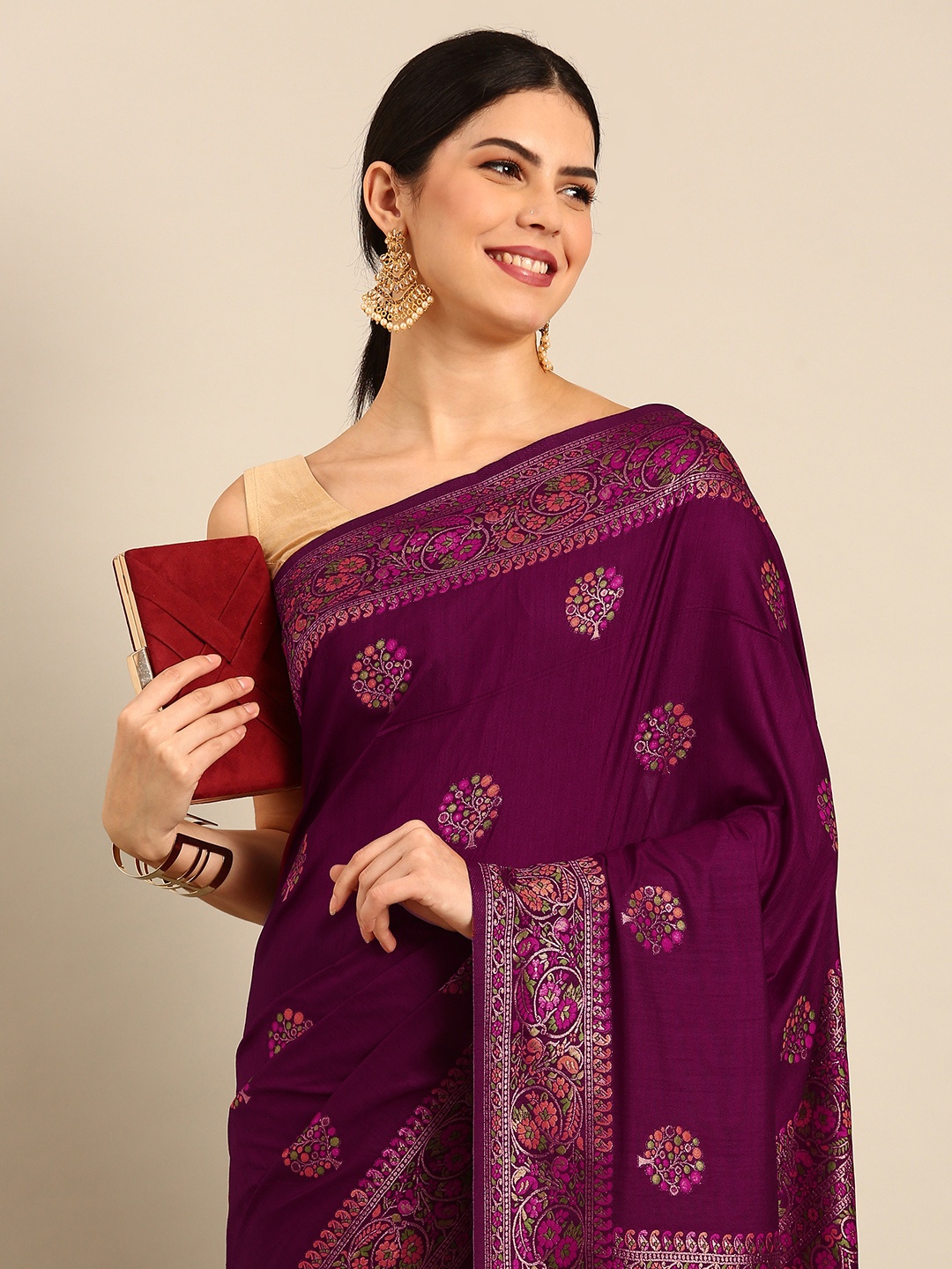 

Simaaya Floral Woven Design Pure Silk Saree, Maroon
