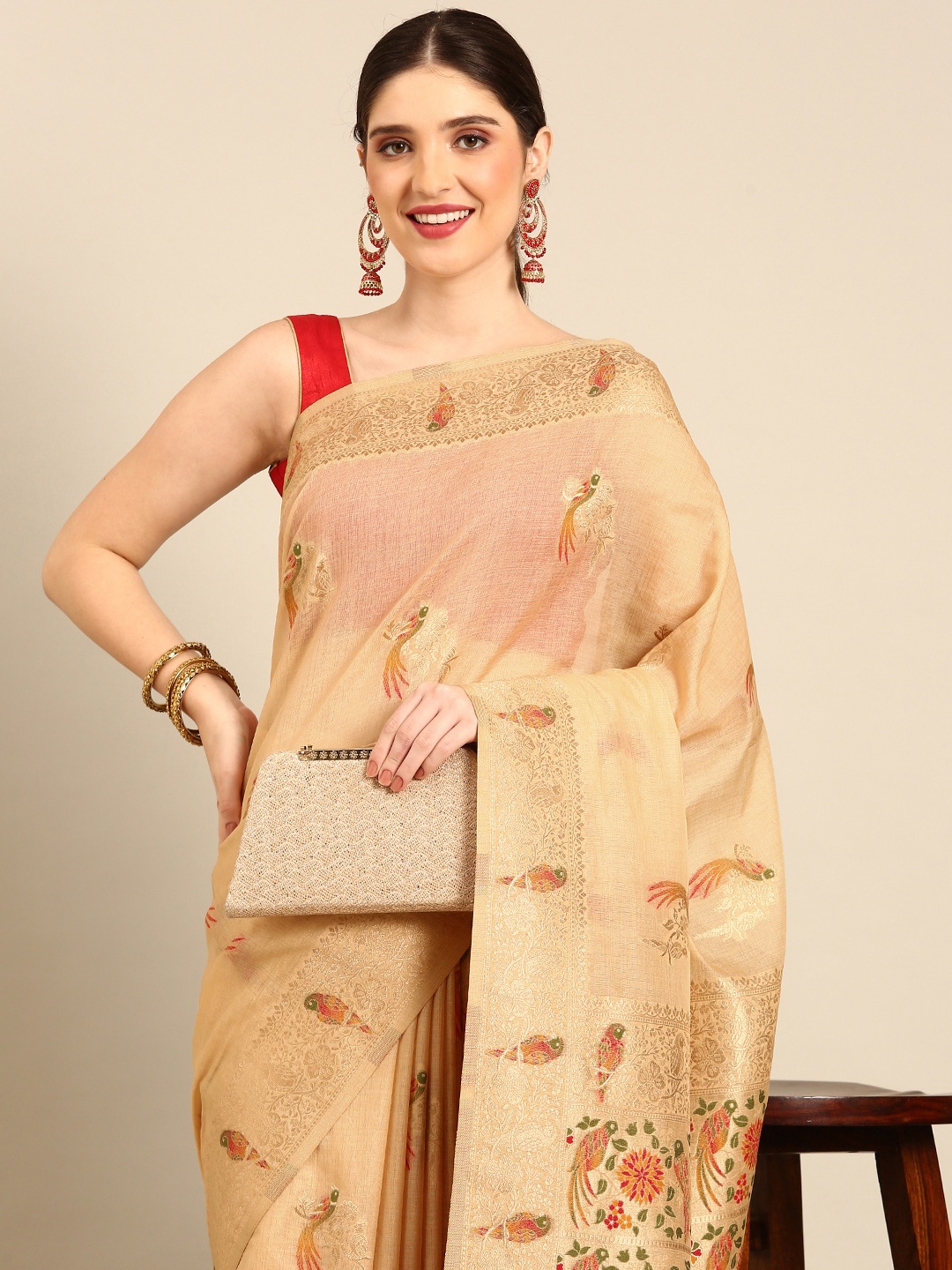 

Simaaya Ethnic Motifs Woven Design Silk Cotton Saree, Beige