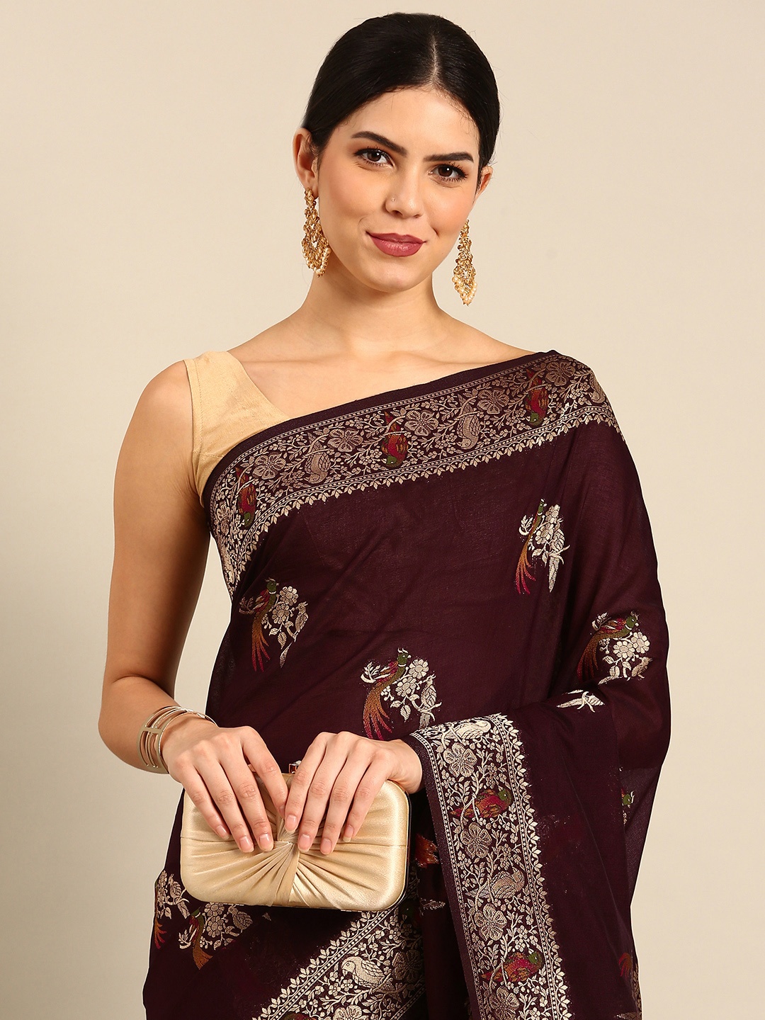 

Simaaya Ethnic Motifs Woven Design Silk Cotton Saree, Maroon