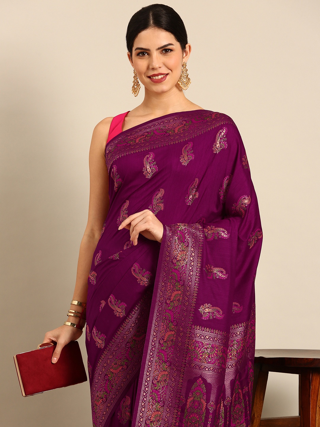 

Simaaya Ethnic Motifs Pure Silk Saree, Maroon