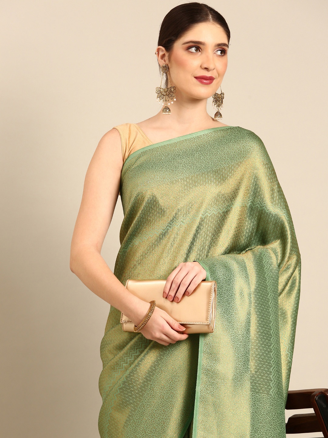 

Simaaya Geometric Woven Design Pure Silk Saree, Green