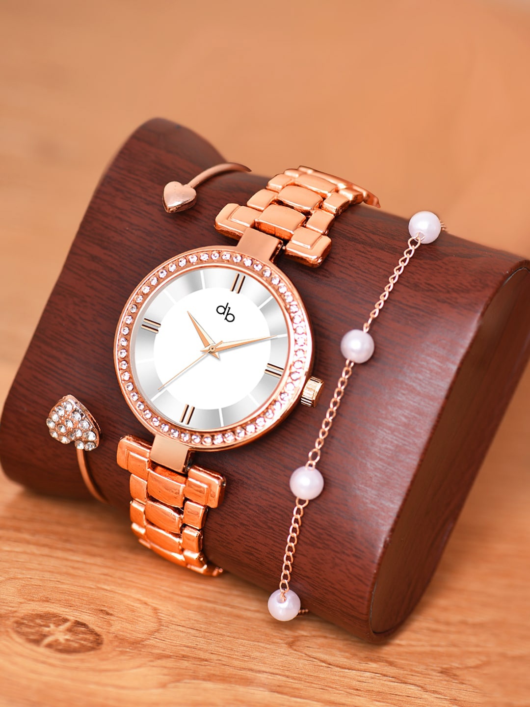 

DressBerry Women Rose Gold Toned Analogue Watch Gift Set DBWJ Set-23