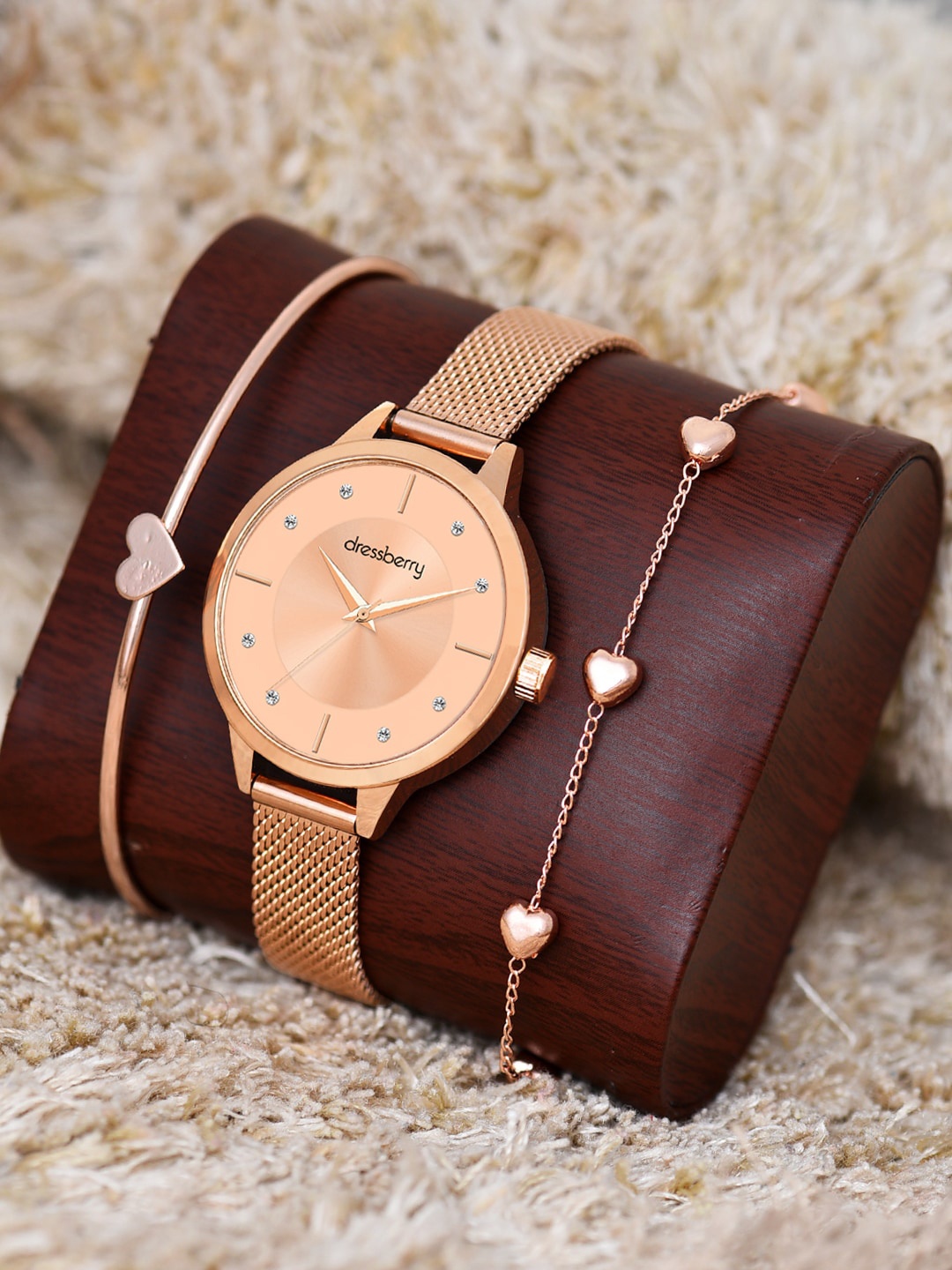 

DressBerry Women Rose Gold Toned Analogue Watch Gift Set DBWJ Set-16