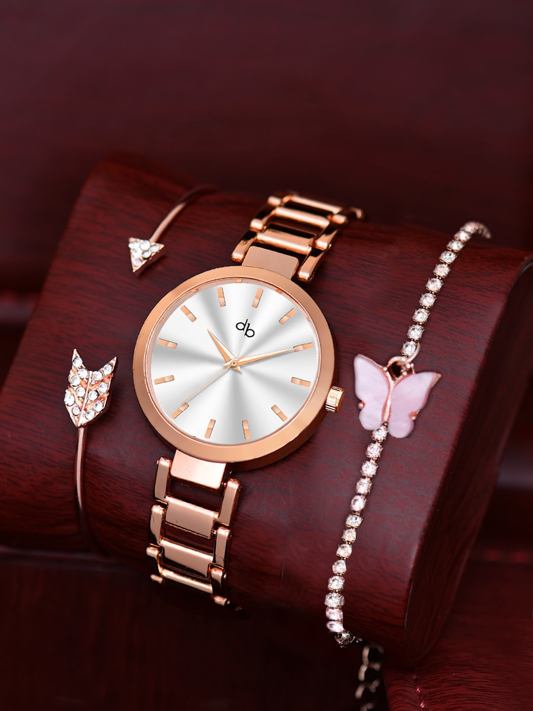 

DressBerry Women Rose Gold Toned Analogue Watch Gift Set DBWJ Set-24