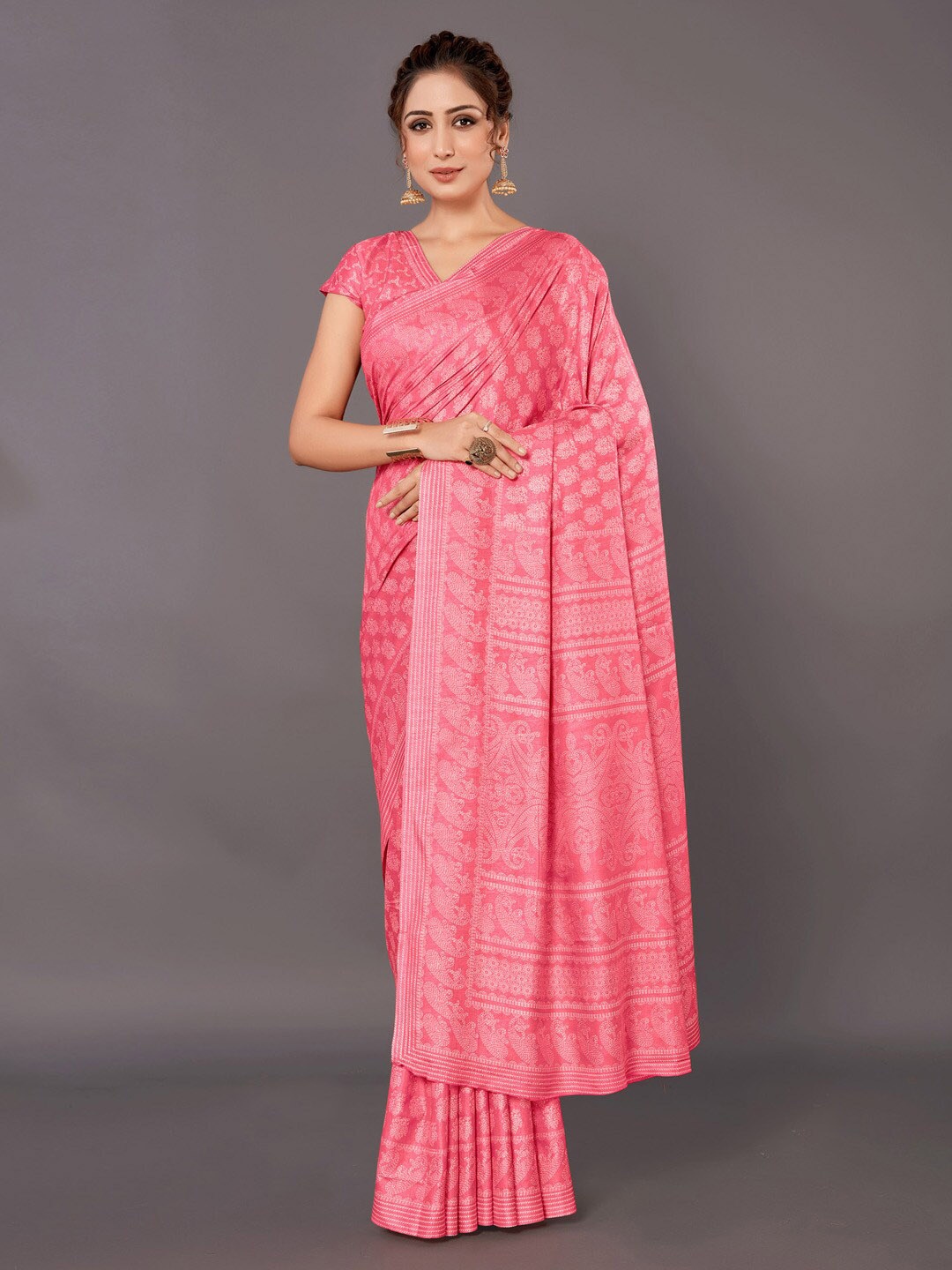 

Anouk Bagh Printed Pure Silk Bagru Saree, Pink