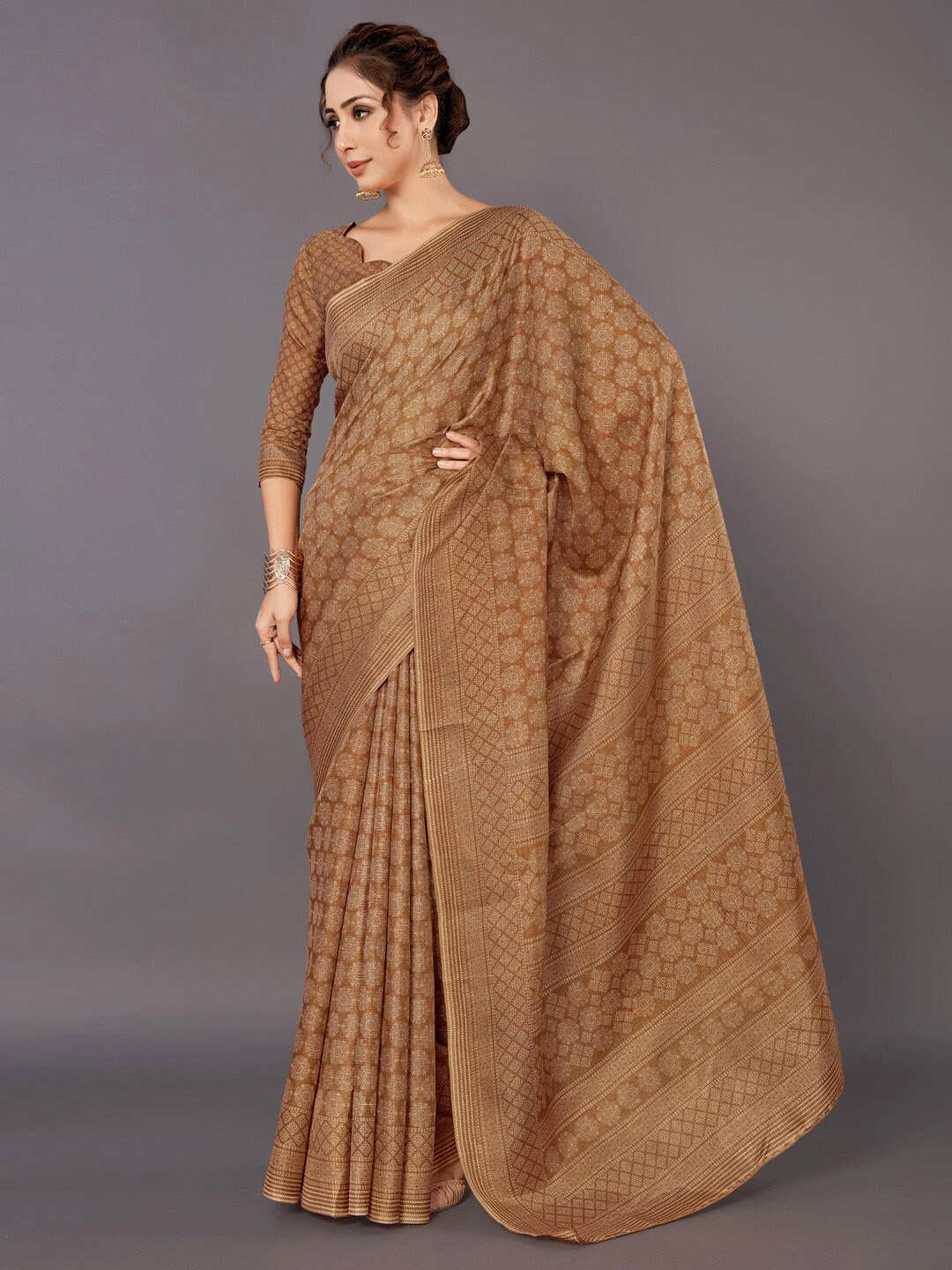 

Anouk Brown Bagh Printed Pure Silk Bagru Saree