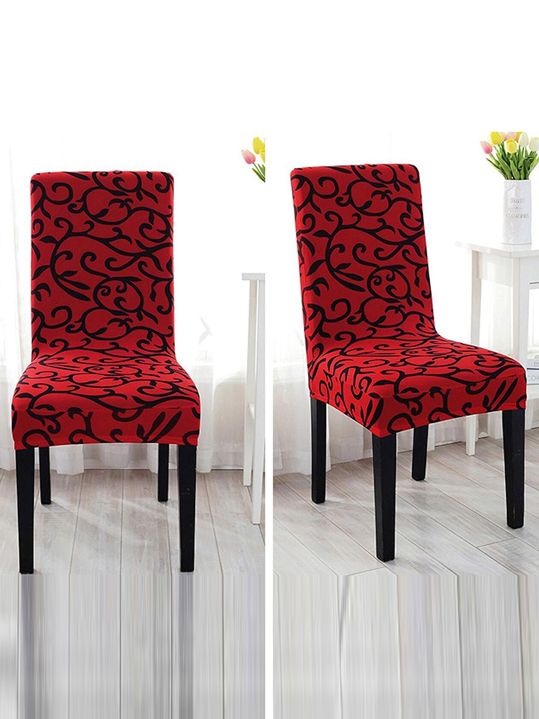 

HOUSE OF QUIRK Red & Black 2 Pieces Printed Durable Chair Covers