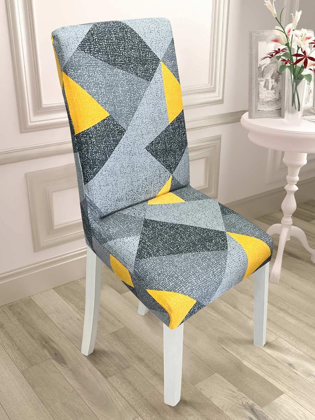 

HOUSE OF QUIRK Grey & Yellow 2 Pieces Printed Durable Chair Covers