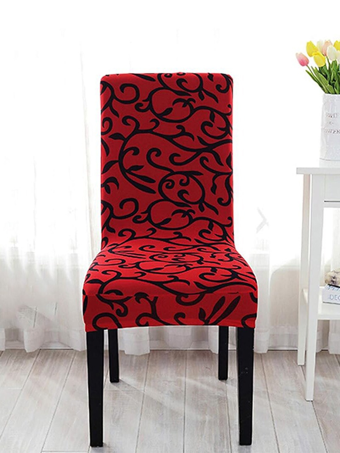 

HOUSE OF QUIRK 6-Pcs Red & Black Printed Durable Chair Covers