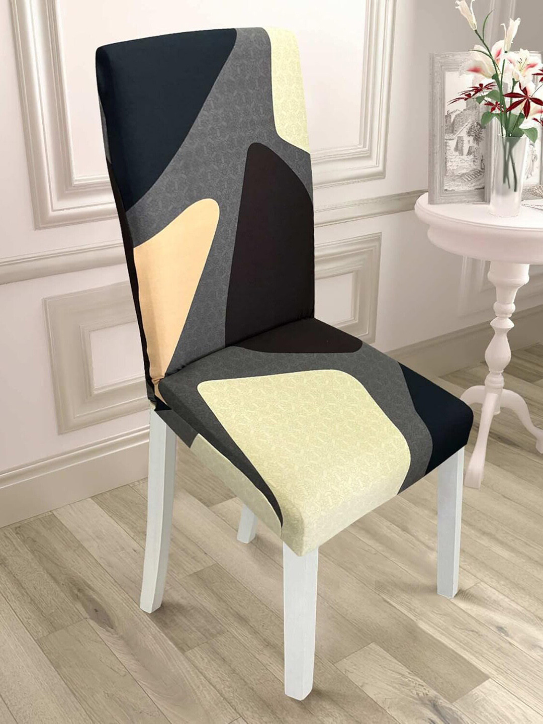 

HOUSE OF QUIRK Black & Grey 6 Pieces Printed Stretchable Chair Covers