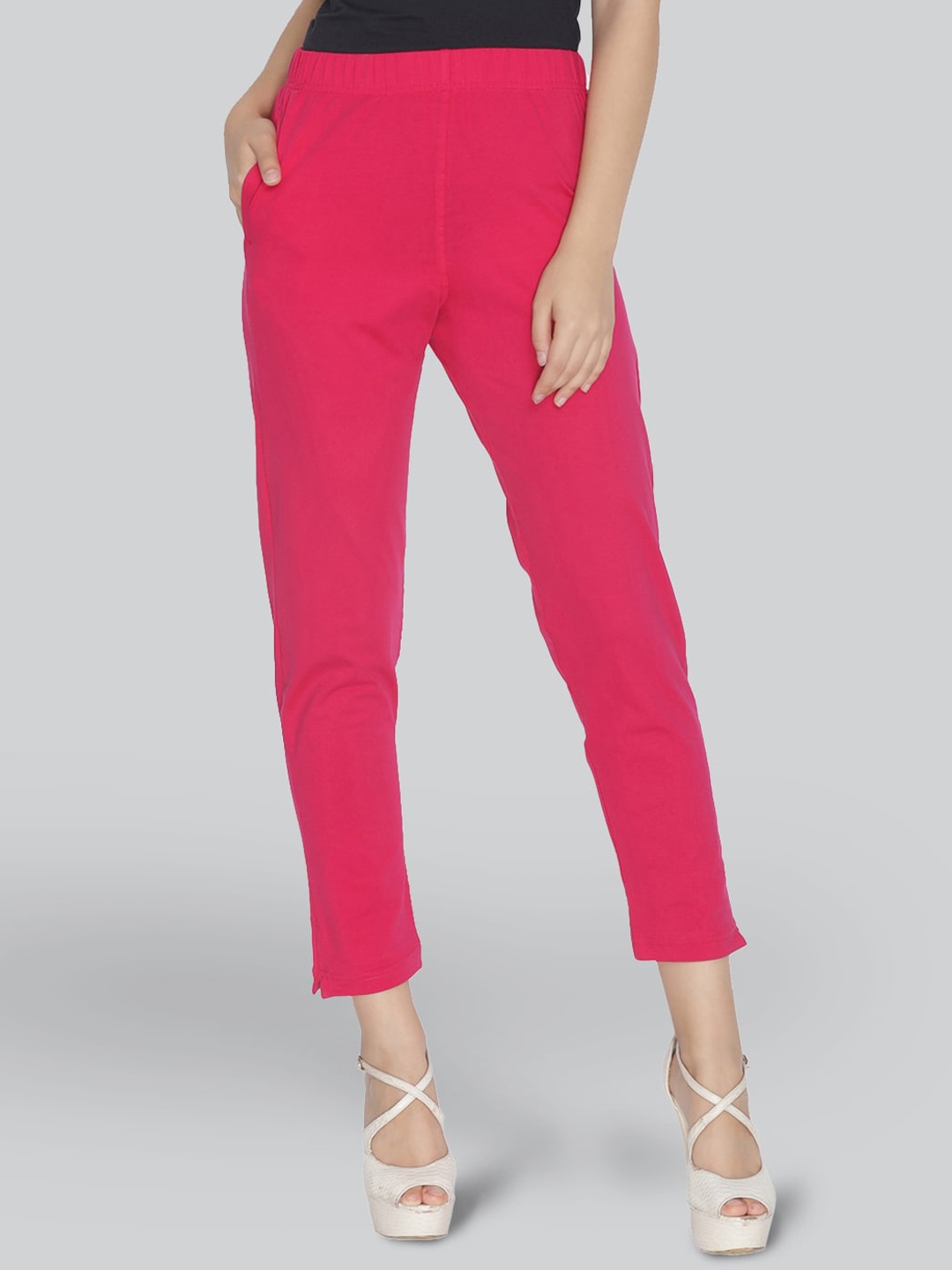 

LYRA Women Original Mid-Rise Plain Cigarette Trousers, Pink