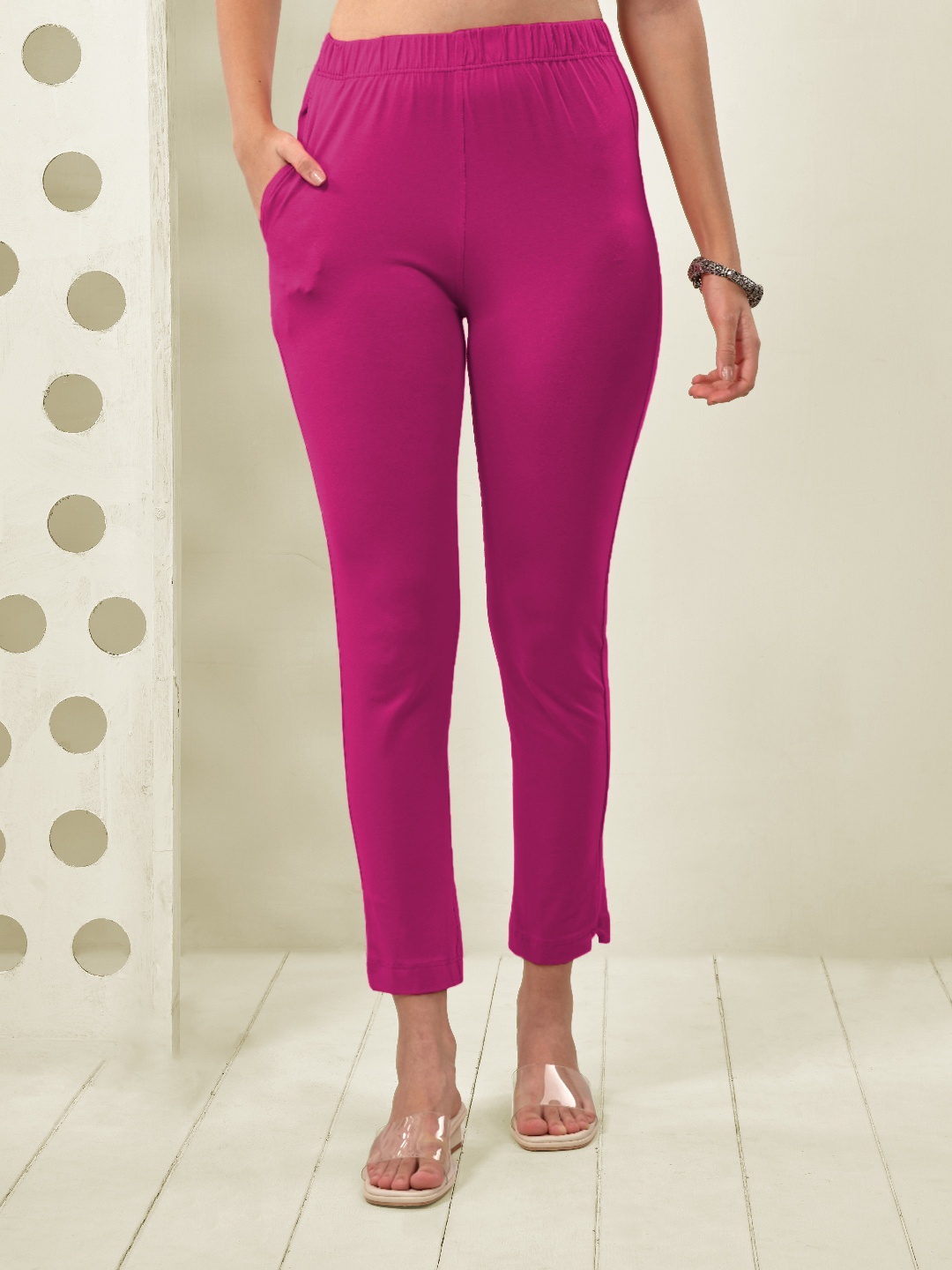 

LYRA Original Regular Fit Mid-Rise Cotton Trousers, Pink