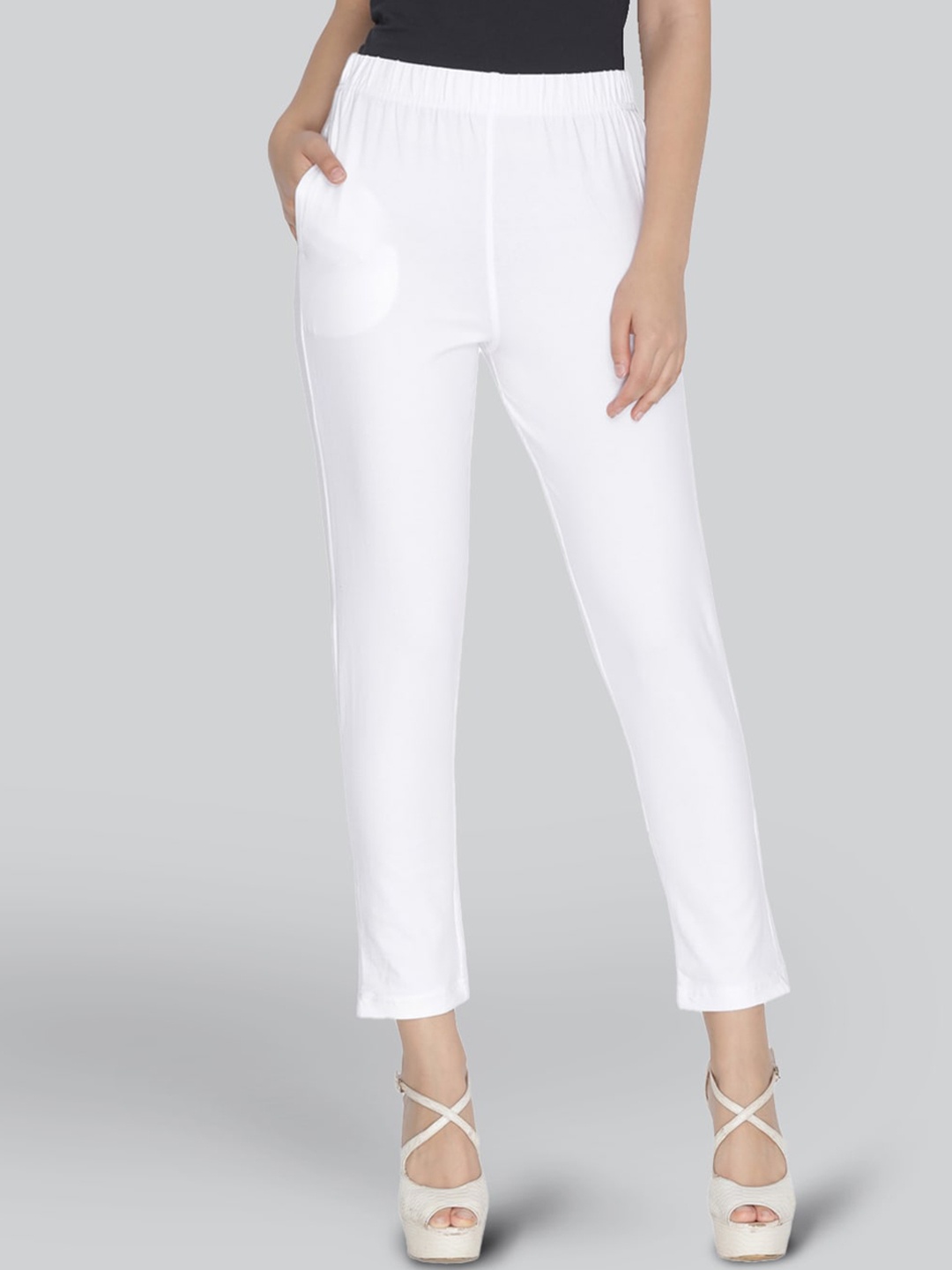 

LYRA Women Original Mid-Rise Plain Cigarette Trousers, White