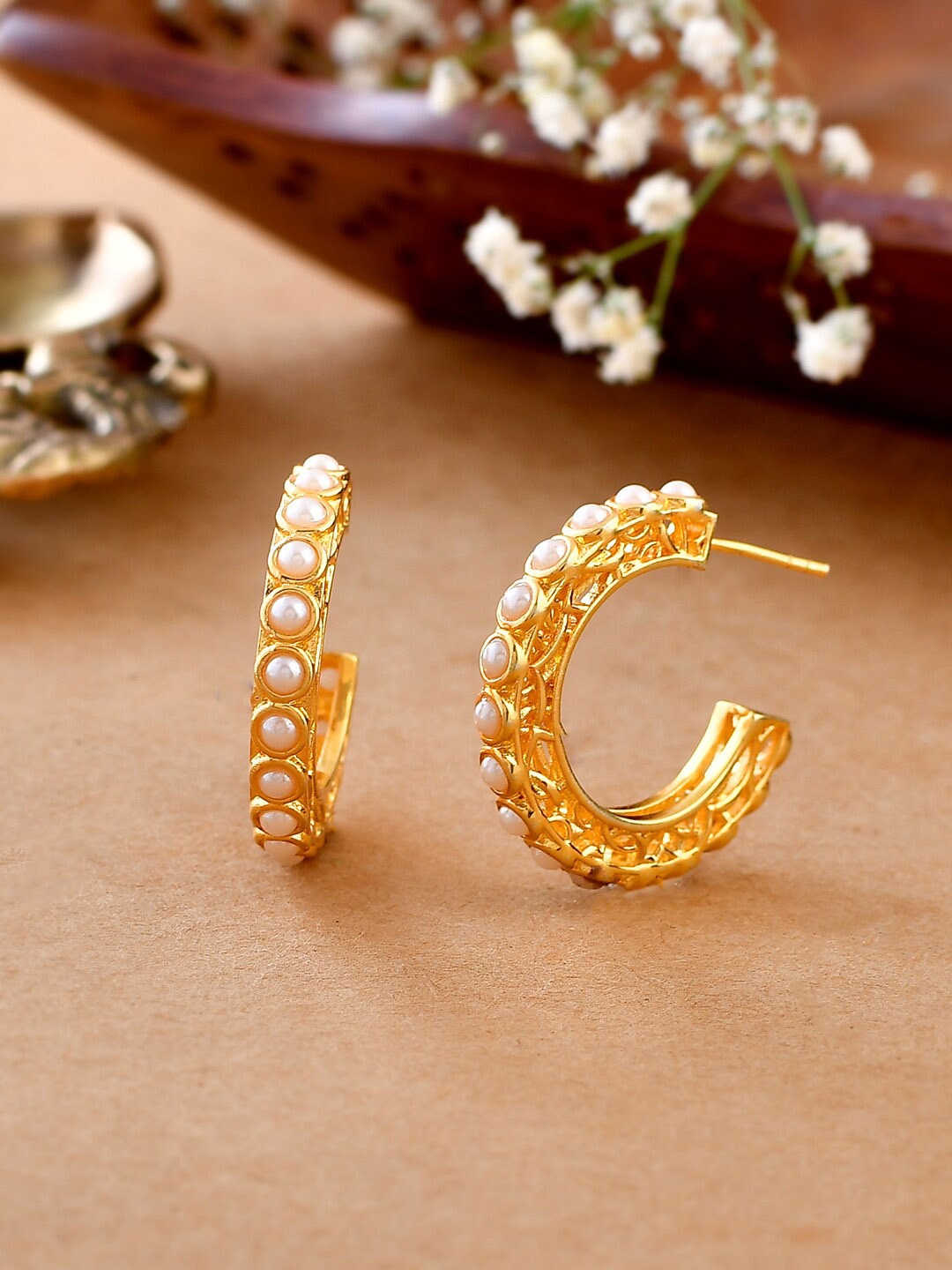 

Voylla Gold-Plated Beaded Contemporary Hoop Earrings