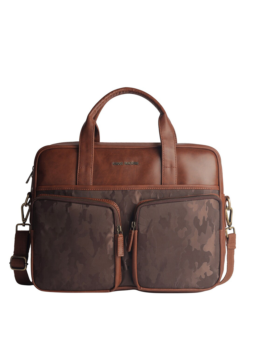 

Gauge Machine Unisex Printed Leather Laptop Bag Up To 15 Inch, Brown