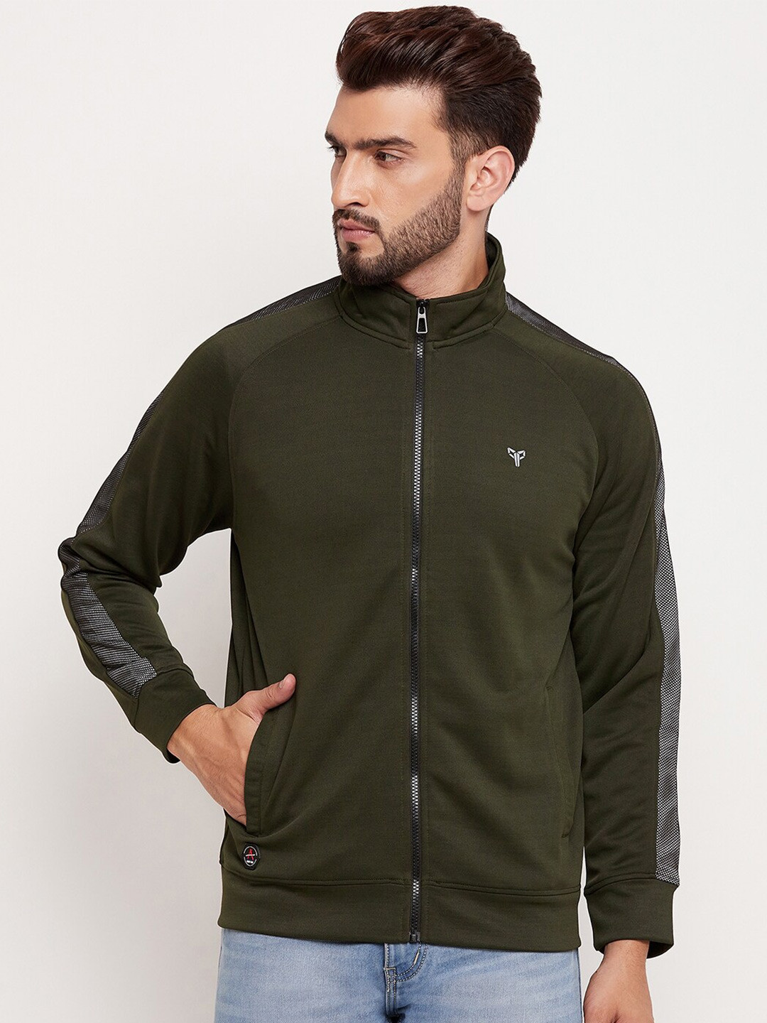 

POKER Mock Collar Front Open Sweatshirt, Olive
