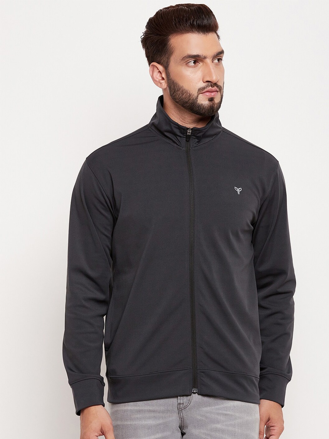 

POKER Mock Collar Fleece Sweatshirt, Grey