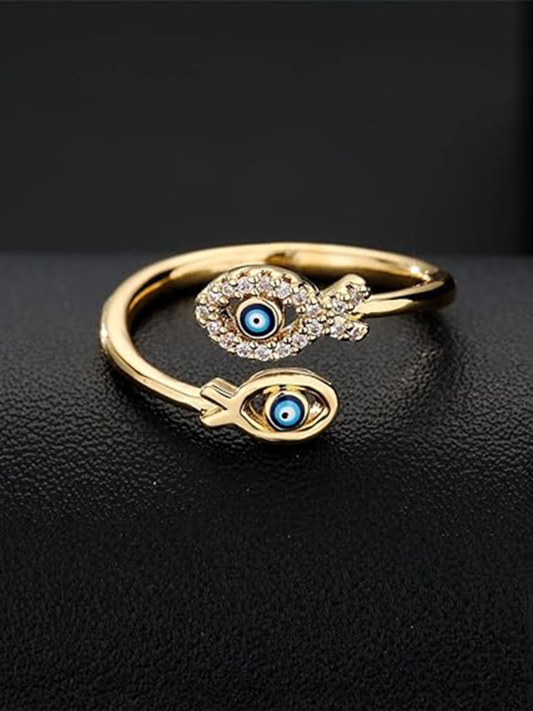 

VIEN Gold-Plated CZ-Studded Evil Eye Finger Rings