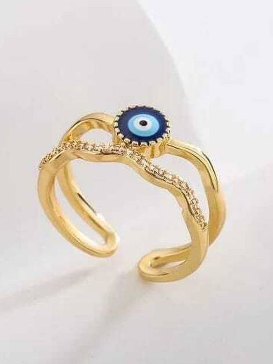 

VIEN Gold-Plated CZ-Studded Evil Eye Adjustable Finger Rings