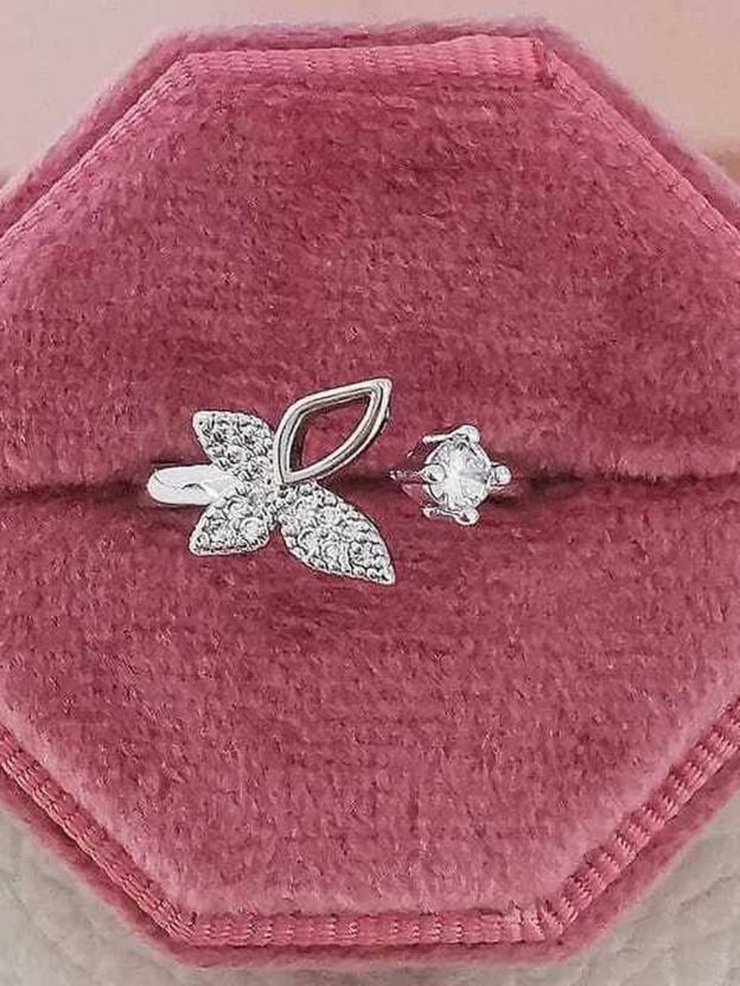 

VIEN Silver-Plated CZ-Studded Butterfly Adjustable Finger Rings