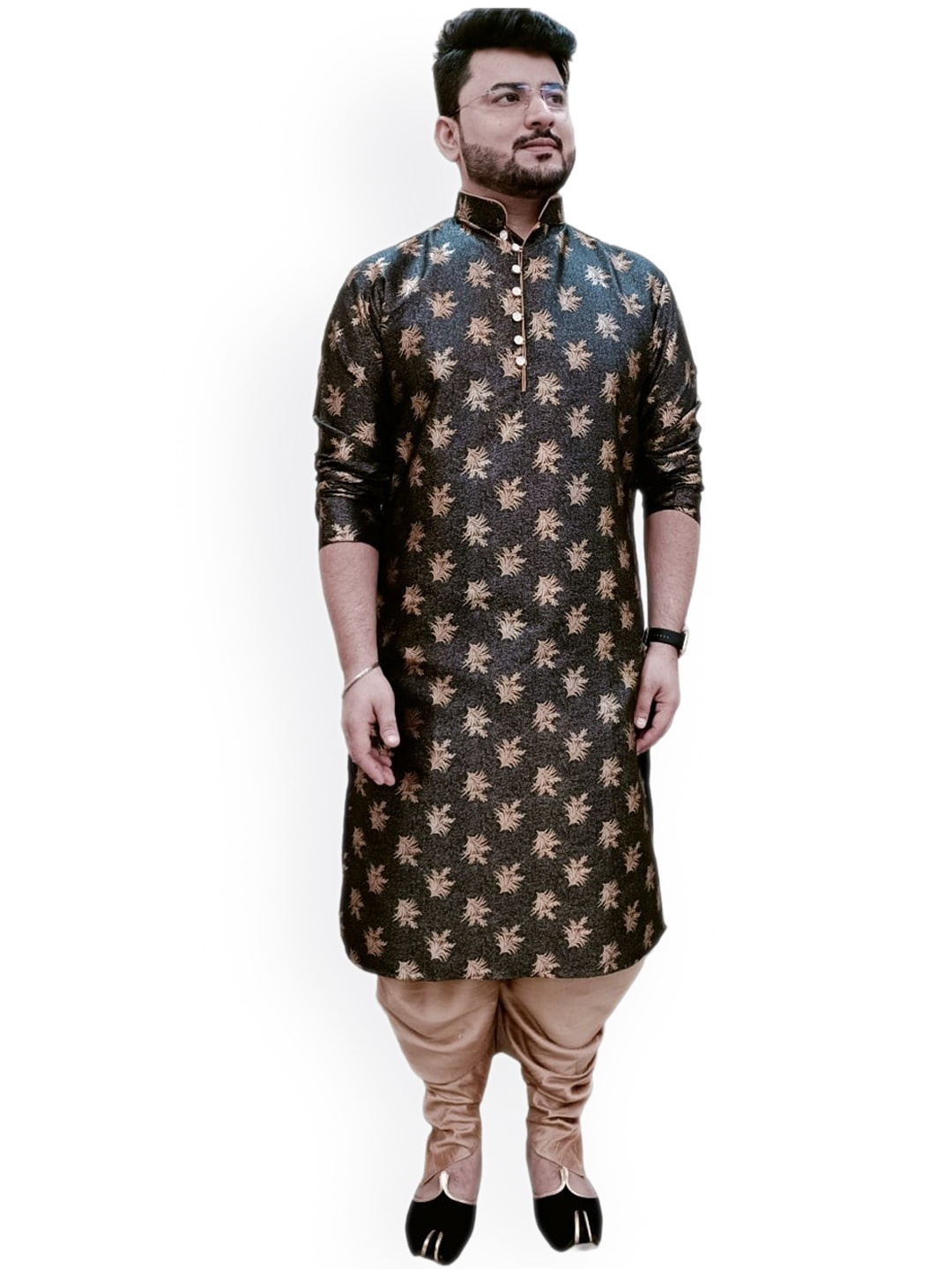 

Sydney Heights Woven Design Regular Kurta With Dhoti Pants, Black