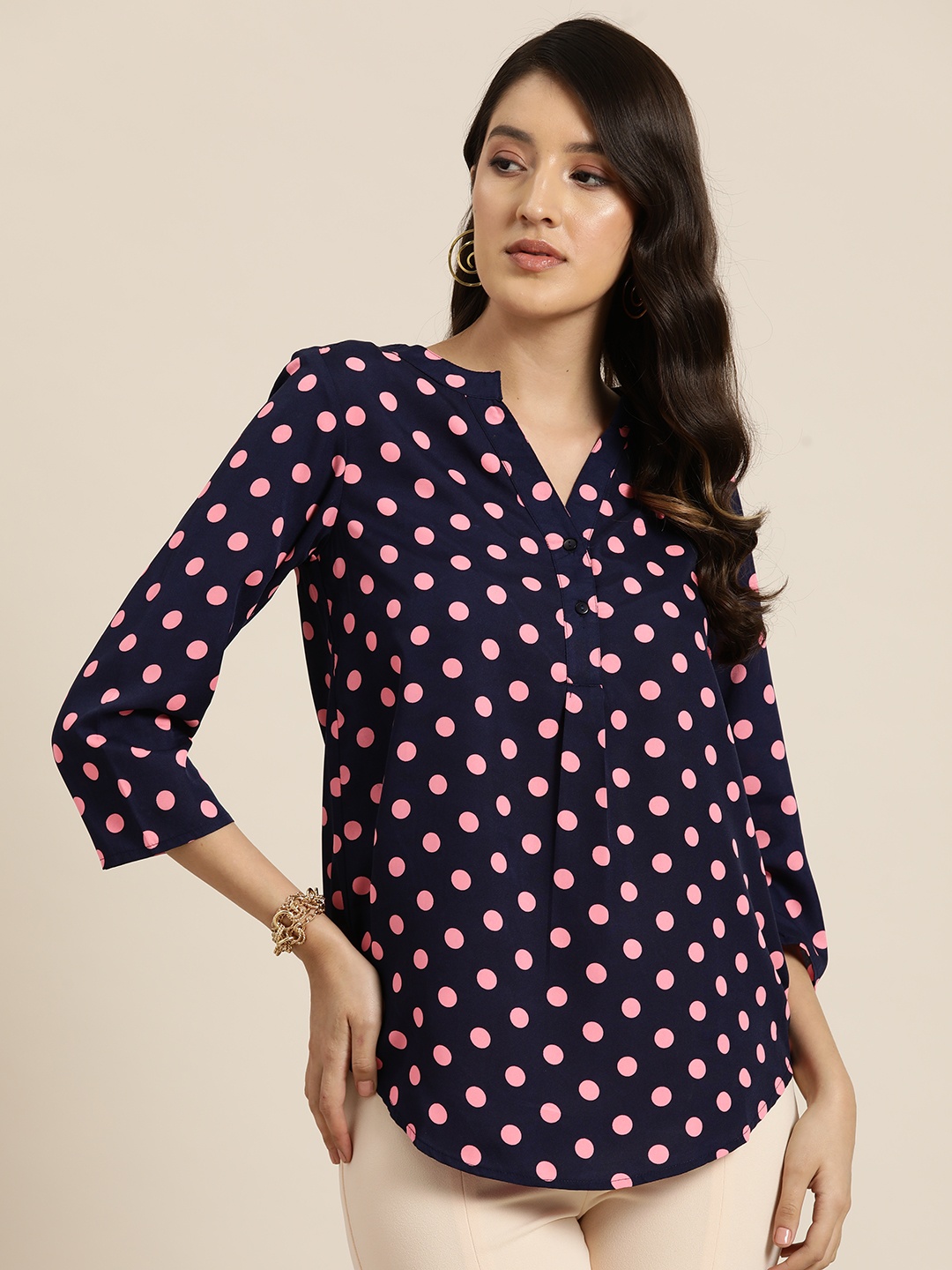

Qurvii Women Comfort Polka Dot Printed Casual Shirt, Navy blue