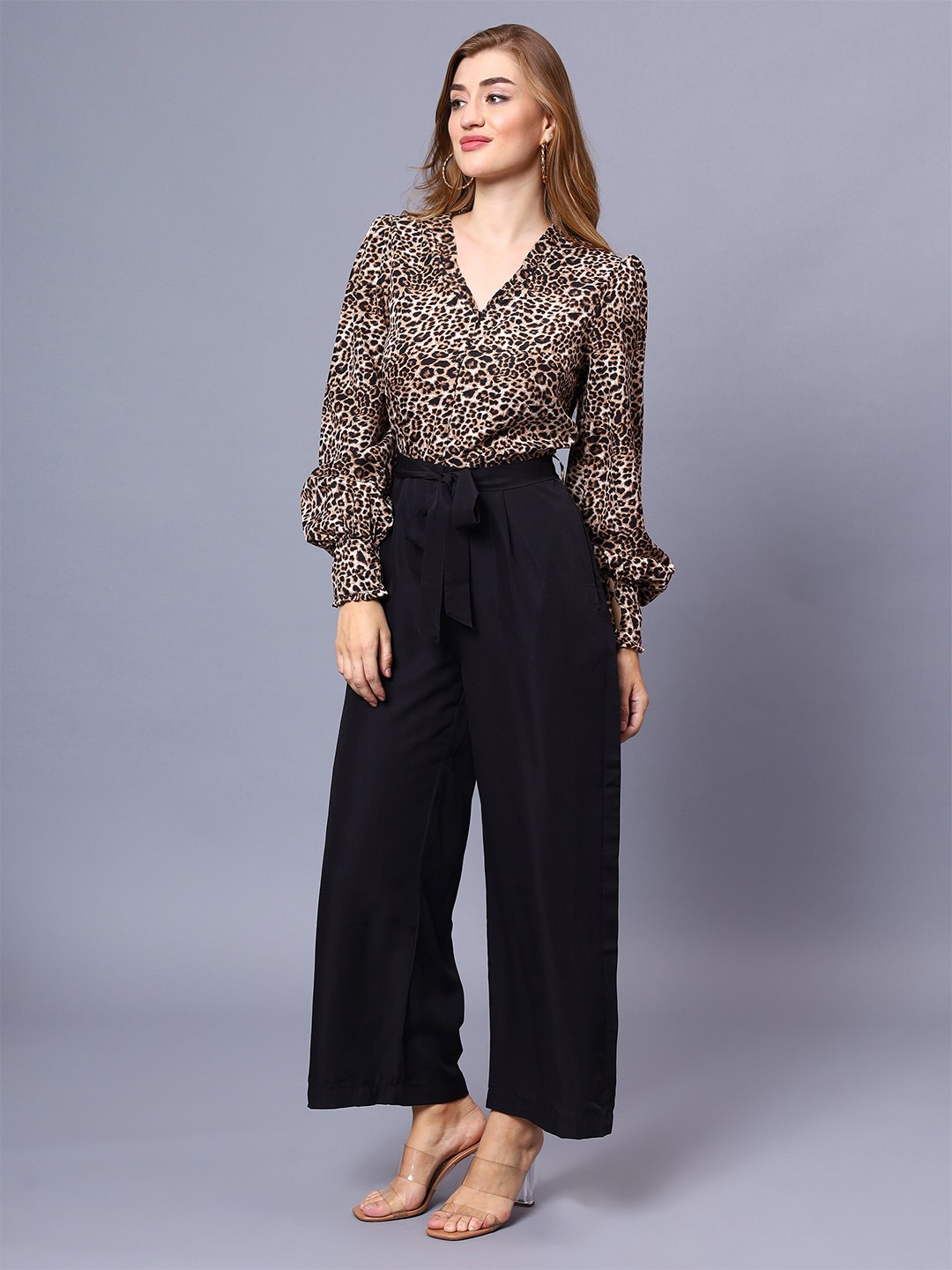 

Sipsew Animal Printed Cuff Sleeves Basic Jumpsuit, Black