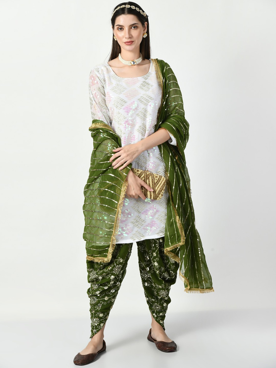 

Angroop Sequinned Embroidered Regular Kurta With Patiala & Dupatta, White