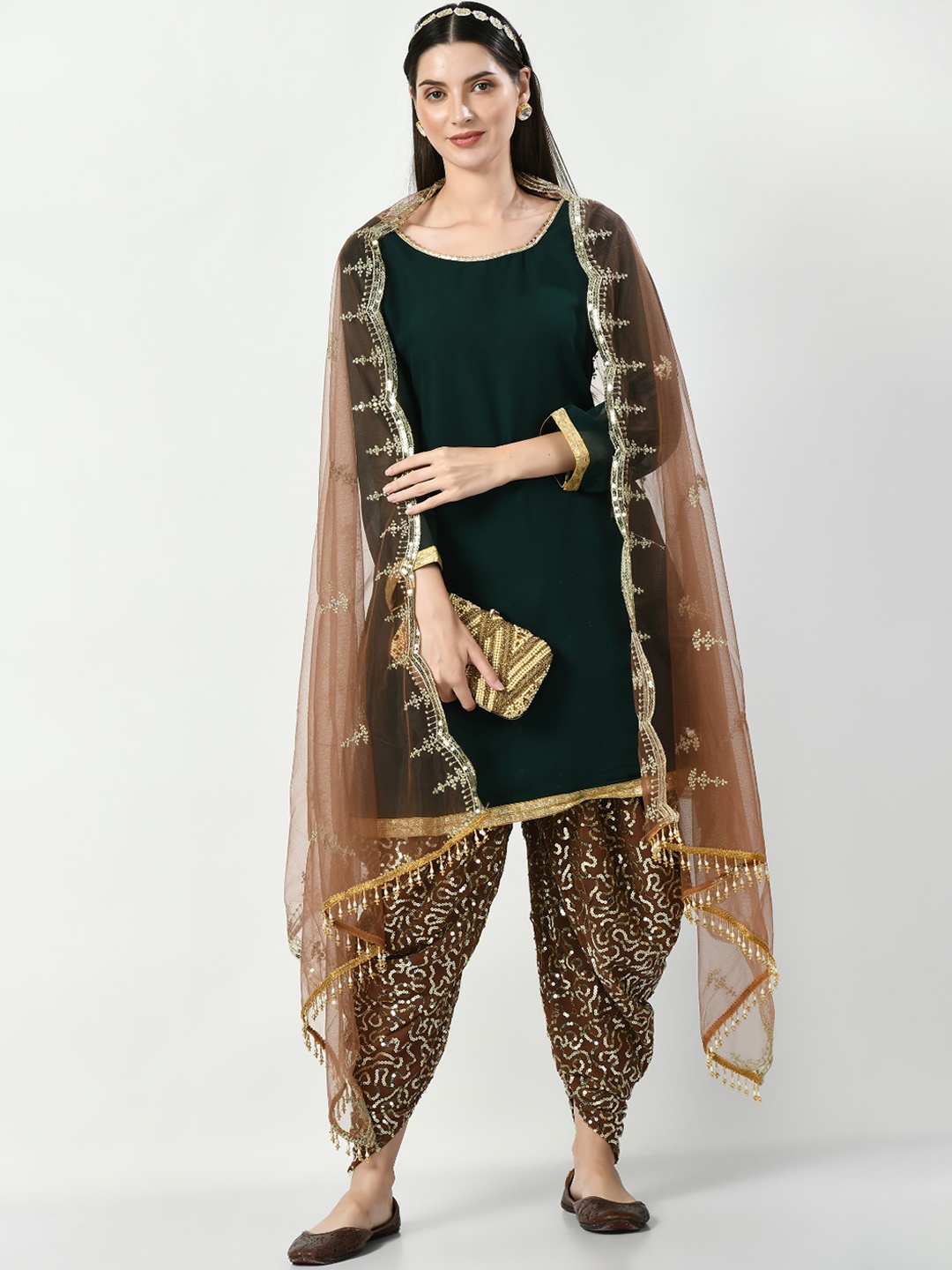 

Angroop Regular Sequinned Kurta With Patiala & Dupatta, Green