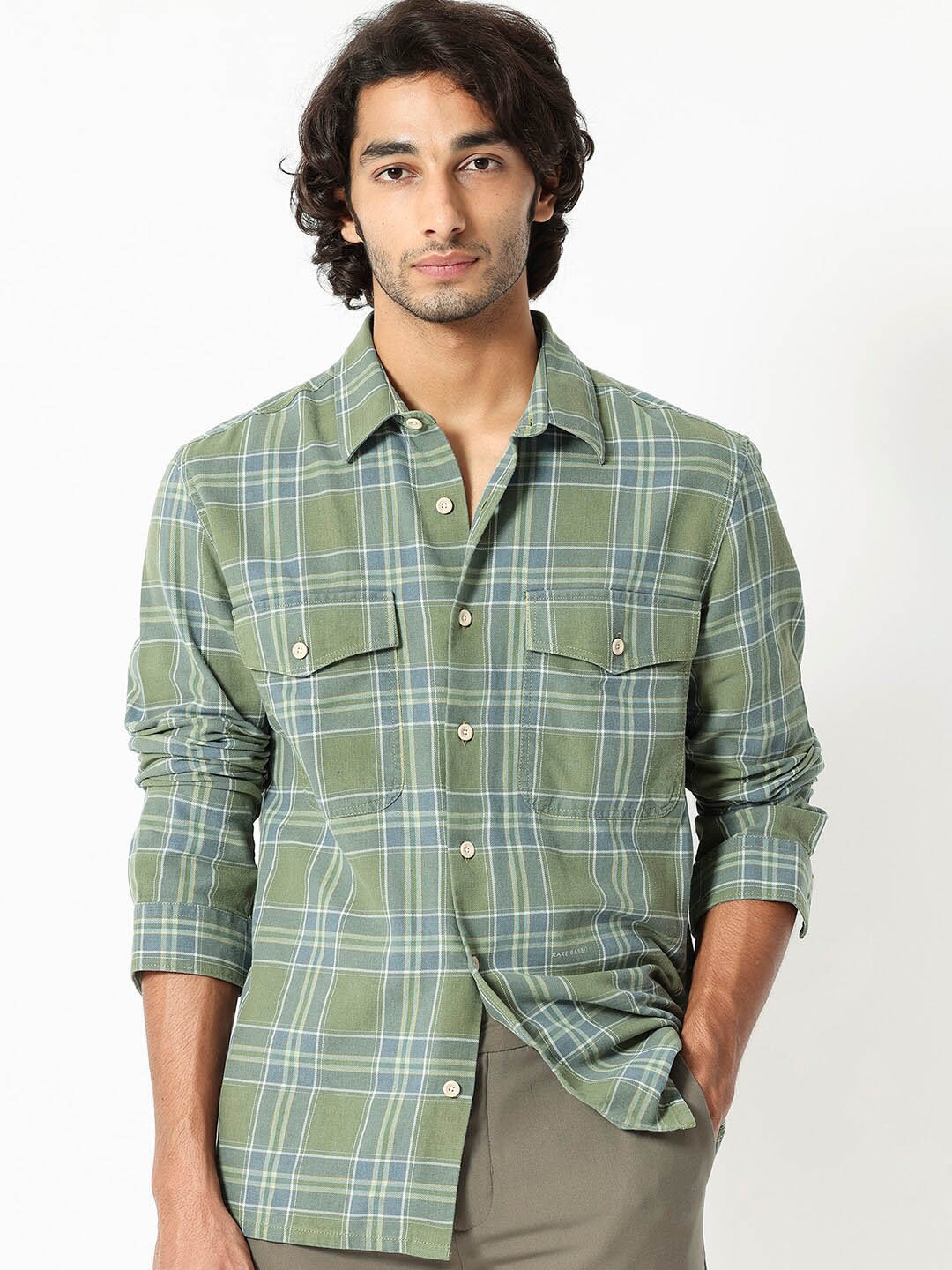 

RARE RABBIT Men Hadsten Slim Fit Tartan Checked Cotton Shirt, Green